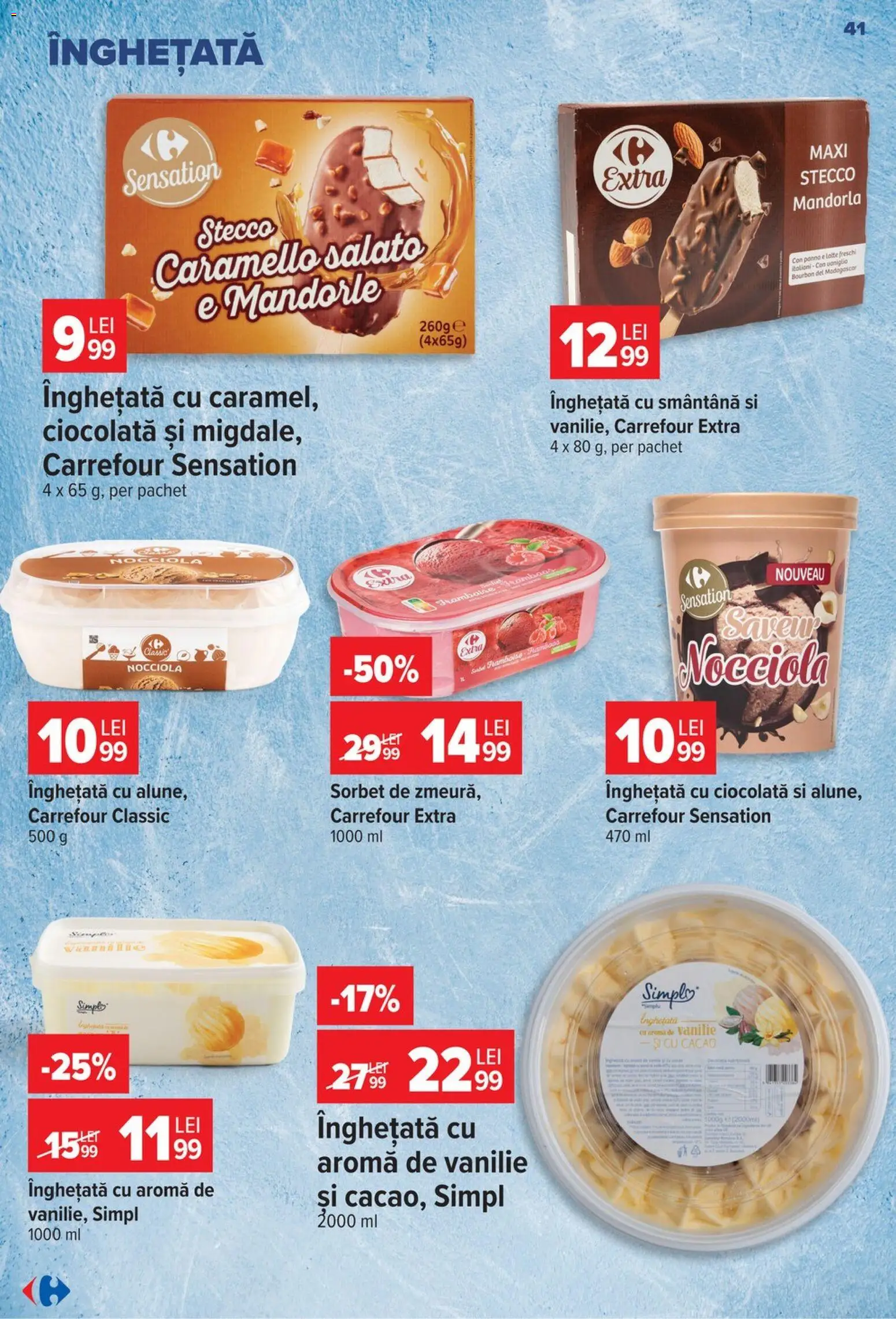 Noul catalog Carrefour – valabil de la 19.08.2026 | Pagină: 41 | Produse: Ciocolată, Cacao, Smântână, Înghețată