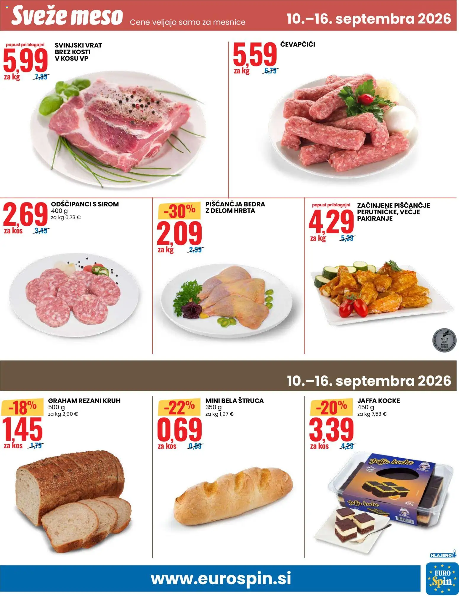 Novi Eurospin katalog ponudbe – veljaven od 10.09.2026 | Stran: 13 | Izdelki: Čevapčiči, Piščančja bedra, Kos, Kruh