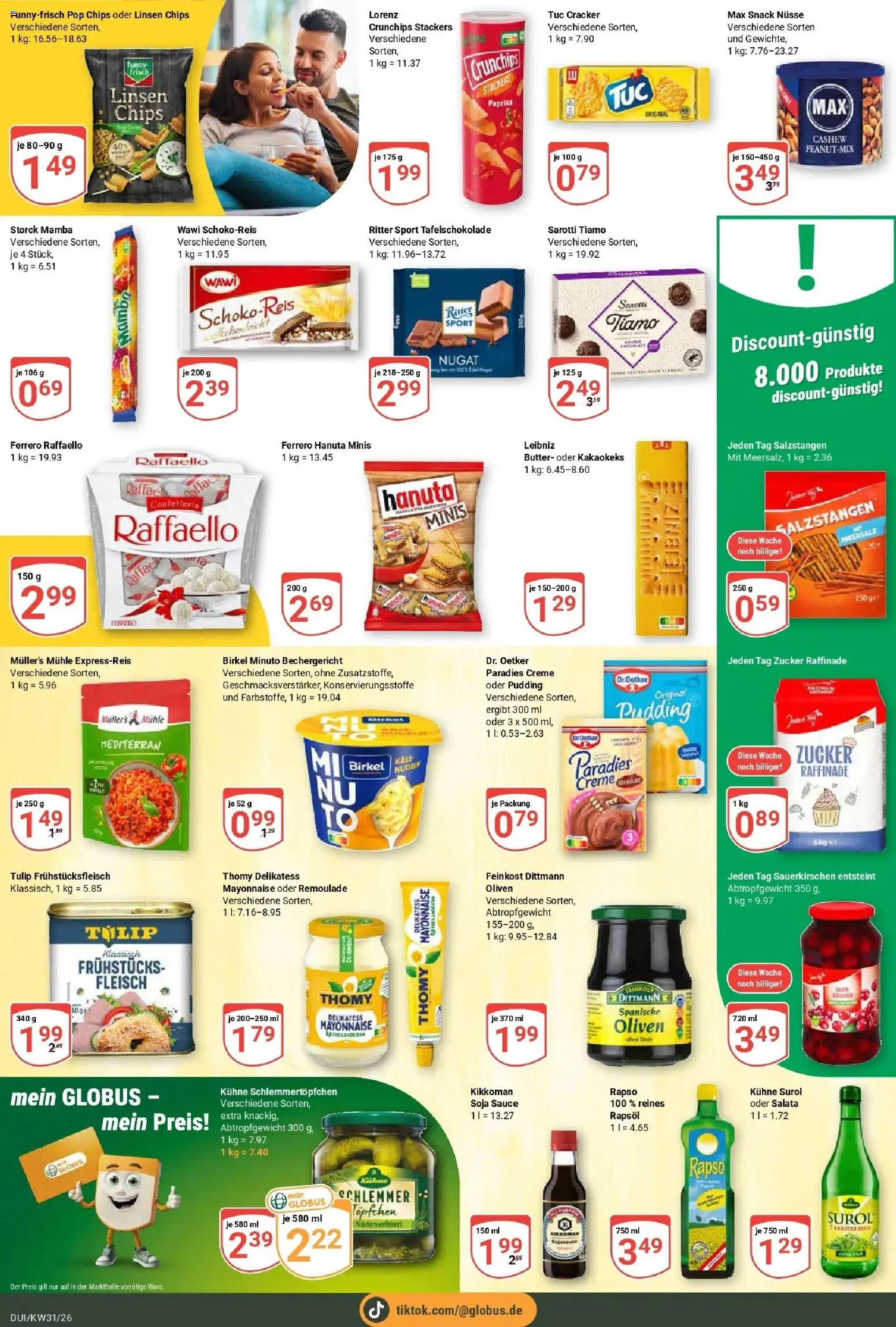 Globus Prospekt Duisburg – gültig ab 27.07.2026 | Seite: 18 | Produkte: Raffaello, Ritter sport, Nudeln, Nüsse