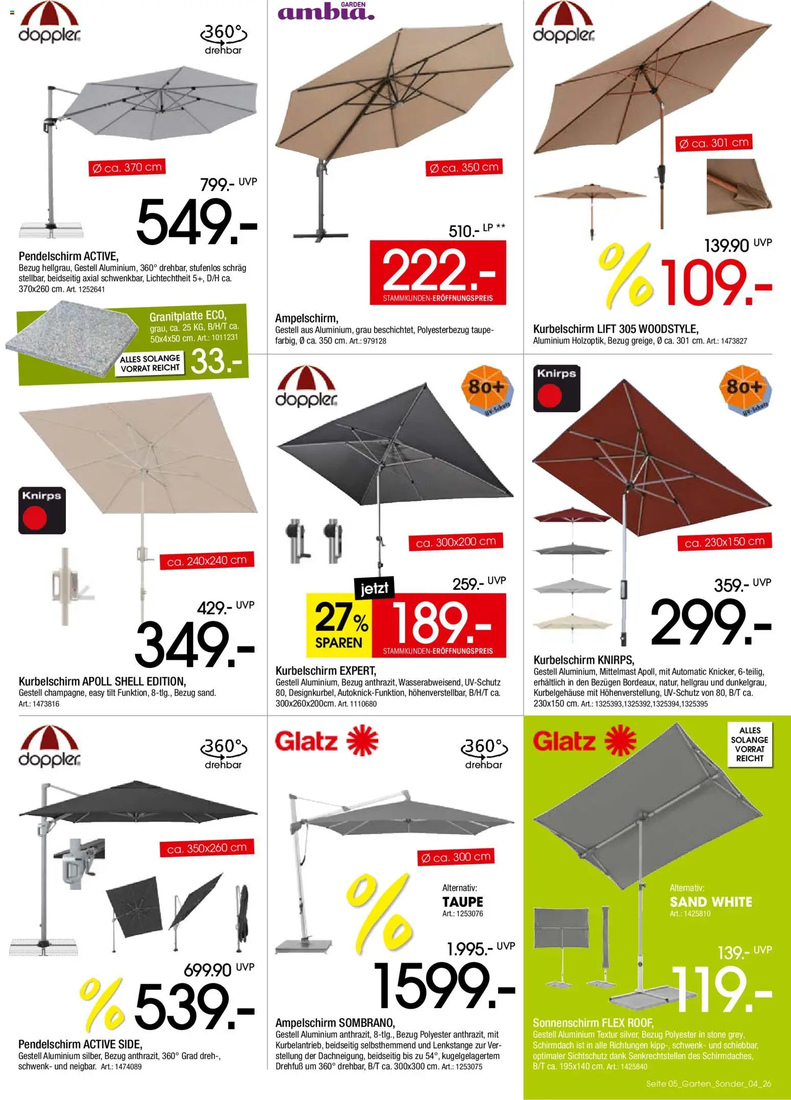 Zurbrüggen Gartentrends 2026 – gültig ab 09.06.2026 | Seite: 5 | Produkte: Sonnenschirm