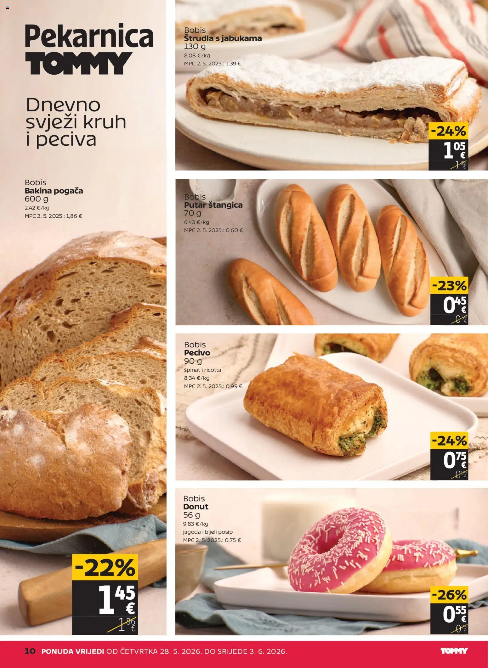 Tommy katalog | vrijedi od 28.05.2026 | Stranica: 10 | Proizvodi: Špinat, Kruh, Pecivo