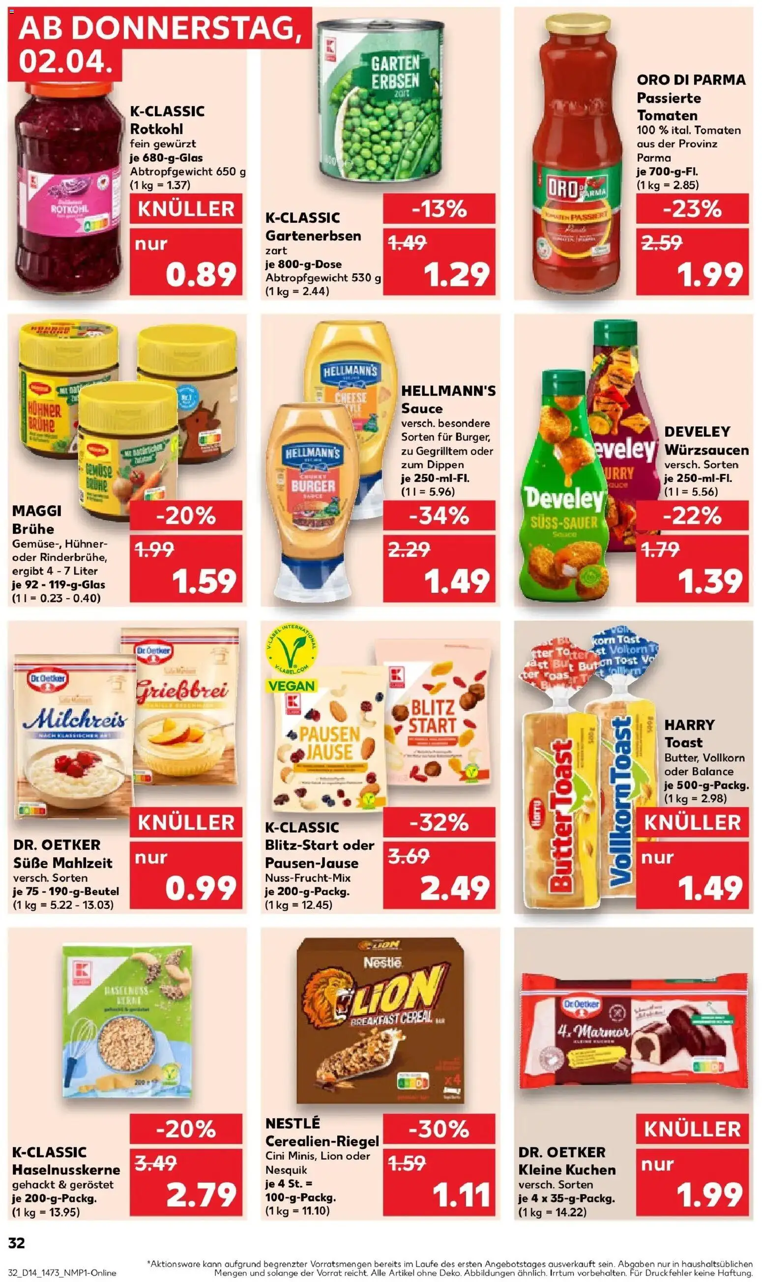 Kaufland Prospekt Seelow	 – gültig ab 02.04.2026 | Seite: 32 | Produkte: Butter, Rotkohl, Tomaten, Erbsen