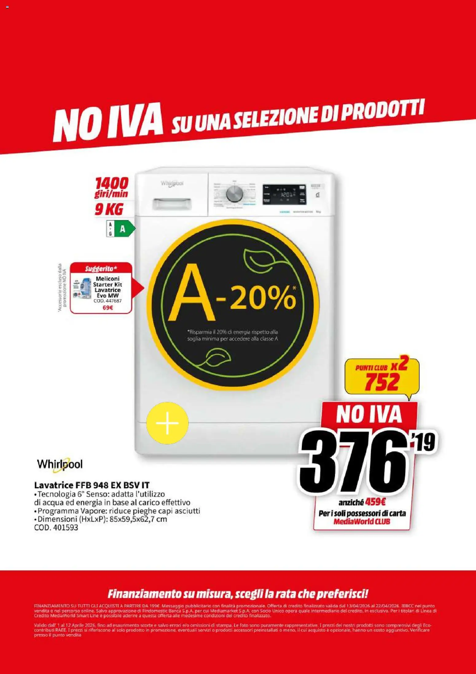 Volantino Media World del 13.04.2026 | Pagina: 44 | Prodotti: Acqua, Lavatrice