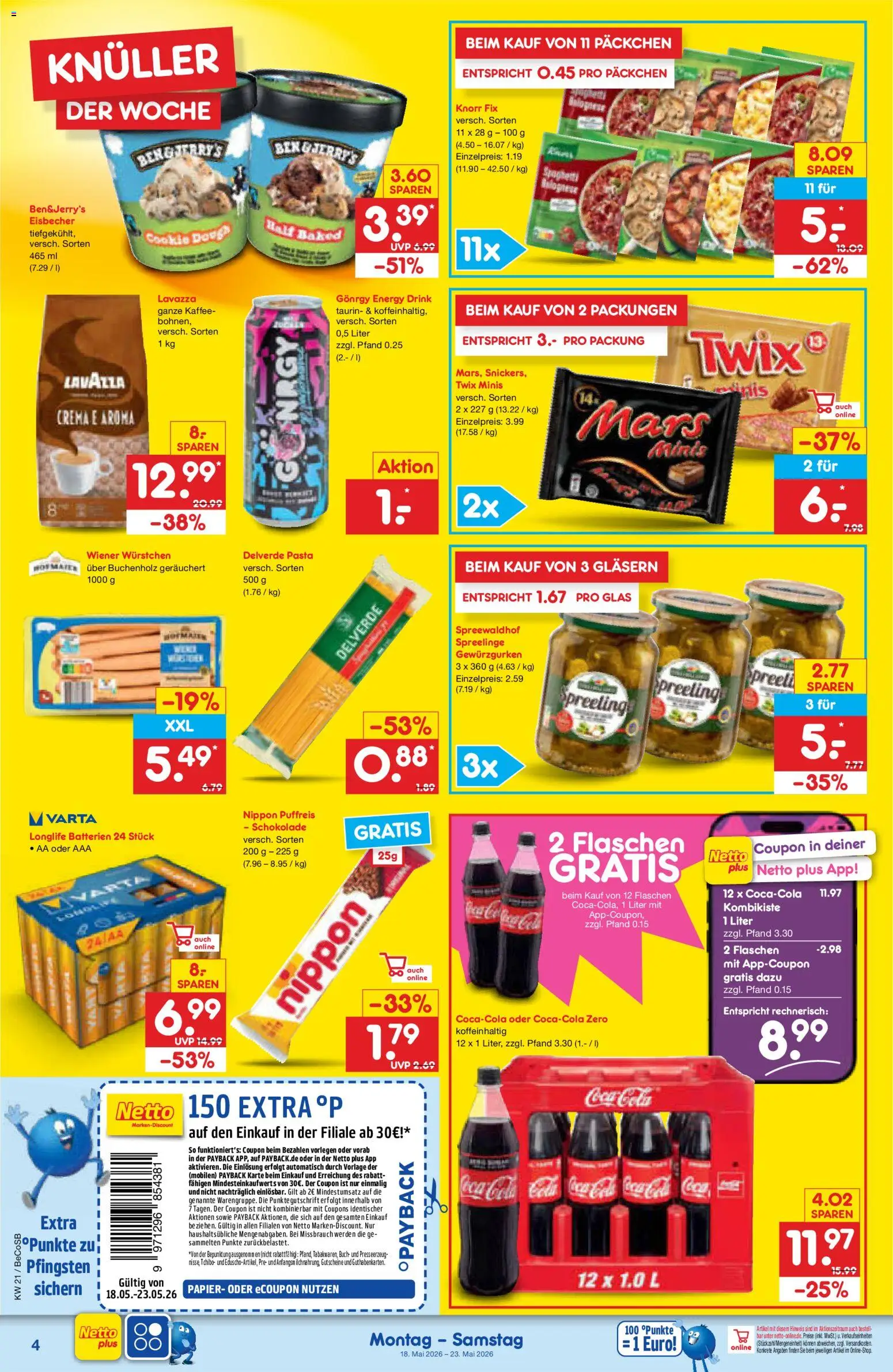 Netto Marken-Discount Prospekt 	 – gültig ab 18.05.2026 | Seite: 4 | Produkte: Coca cola, Kaffee, Knorr, Twix