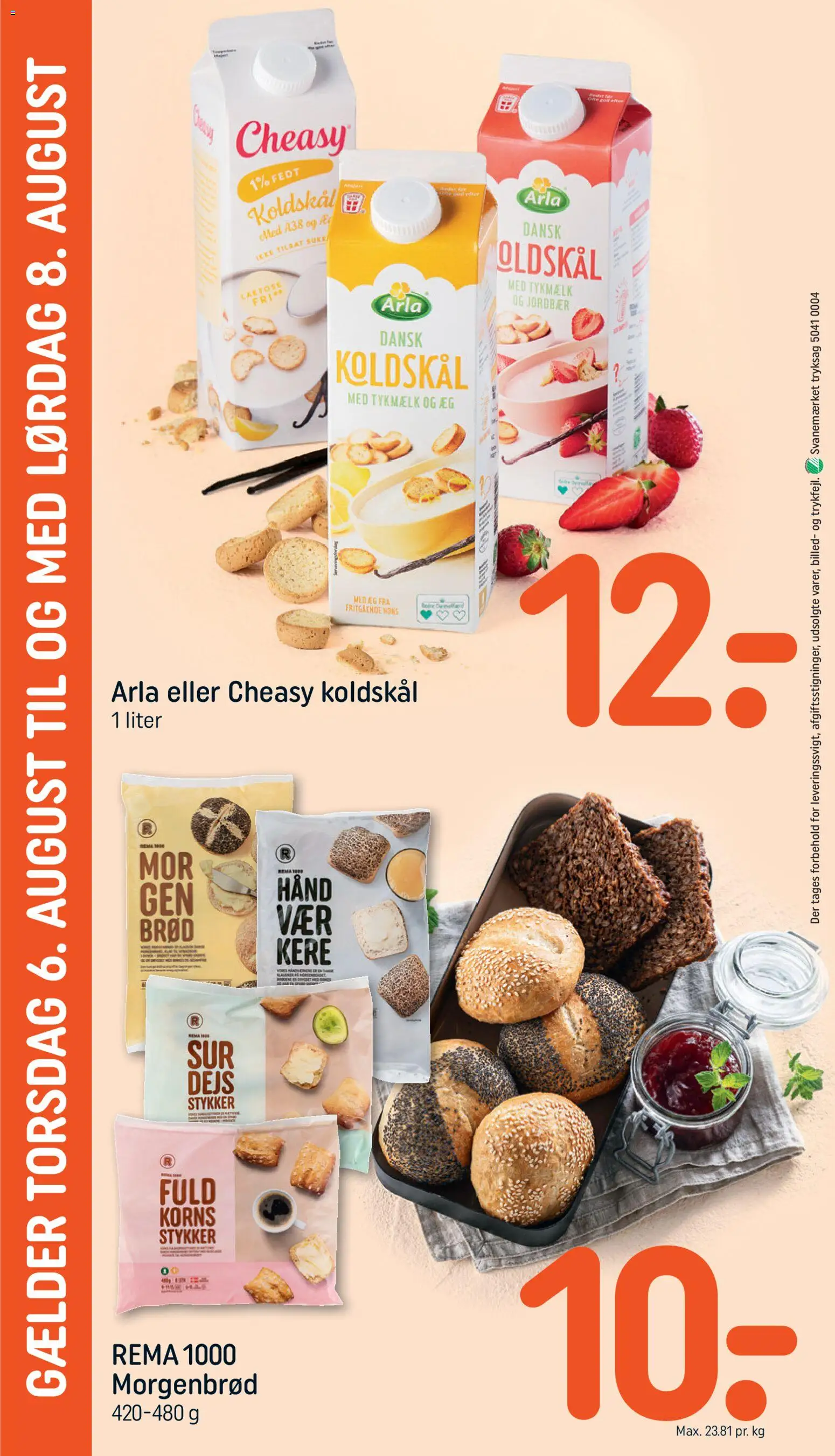 Rema 1000 tilbudsavis – gyldig fra 06/08/2026 | Side: 4 | Produkter: Morgenbrød, Æg, Jordbær, Koldskål