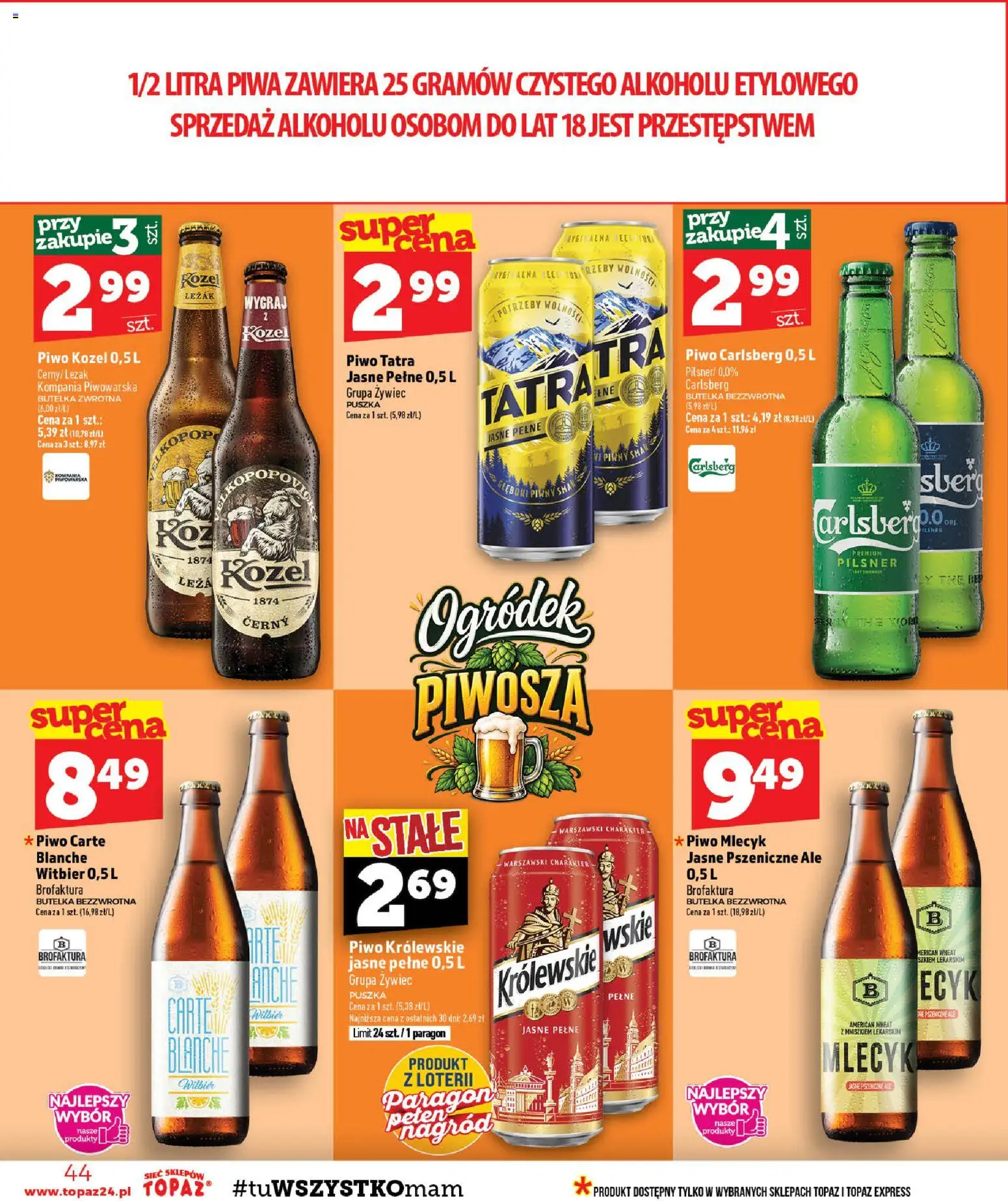 Topaz gazetka - Ceny małe na stałe od 08.10.2026 | Strona: 44 | Produkty: Leżak, Carlsberg, Piwo, Piwo kozel