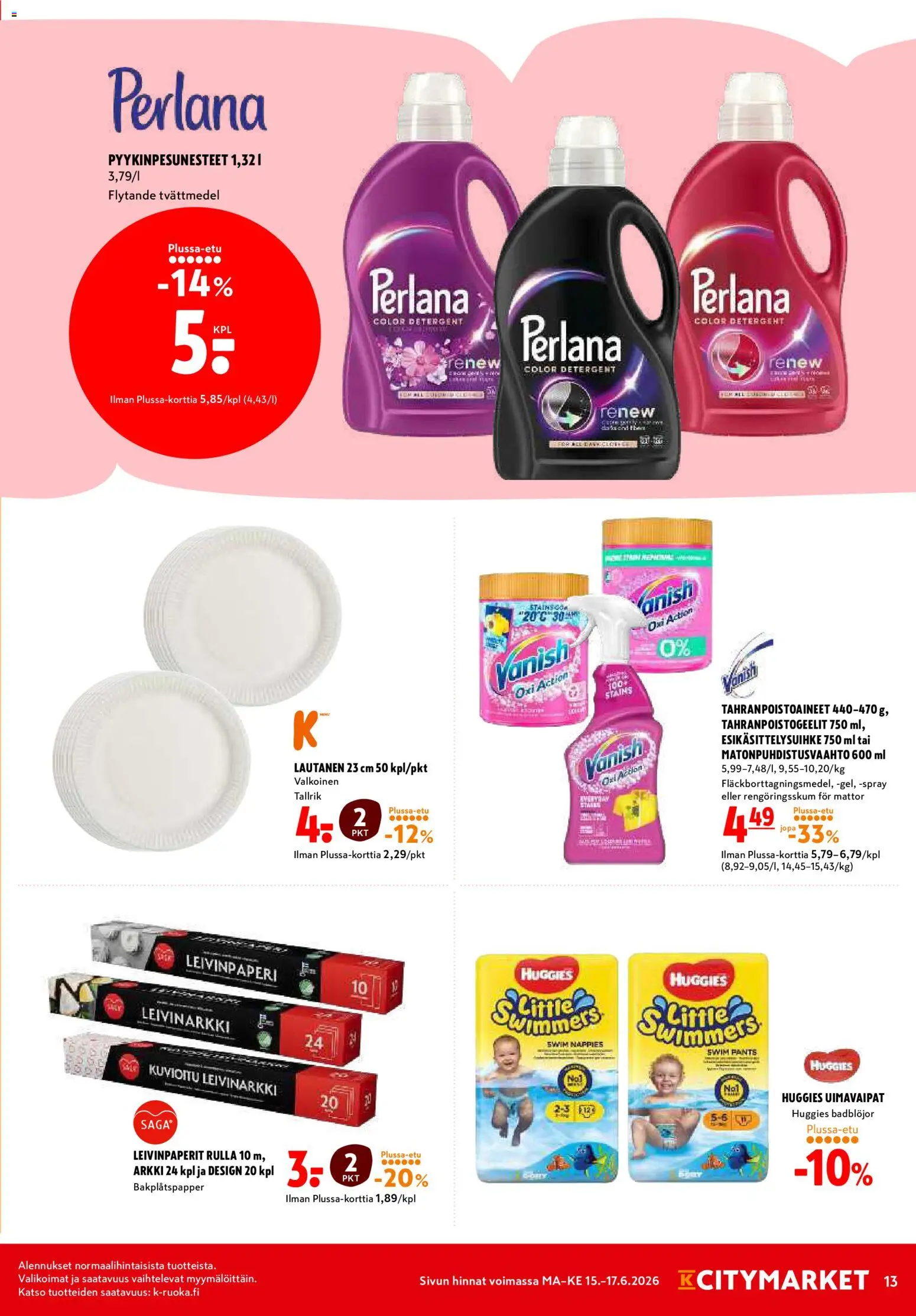 K-Citymarket tarjoukset – voimassa 15.06.2026 alkaen | Sivu: 13 | Tuotteet: Leivinpaperi, Lautanen