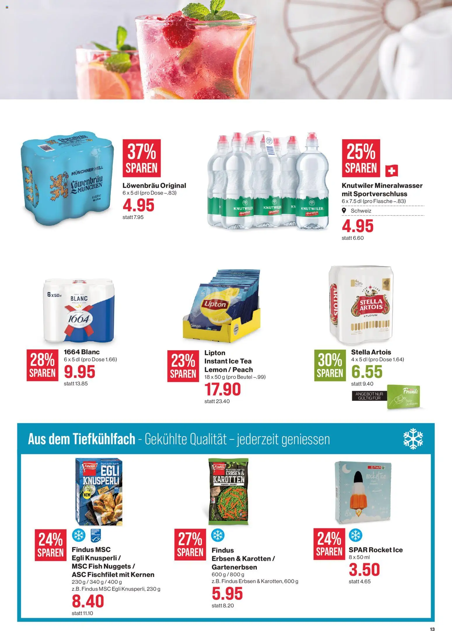 SPAR aktionen – gültig ab 13.08.2026 | Seite: 13 | Produkte: Fischfilet, Mineralwasser, Erbsen