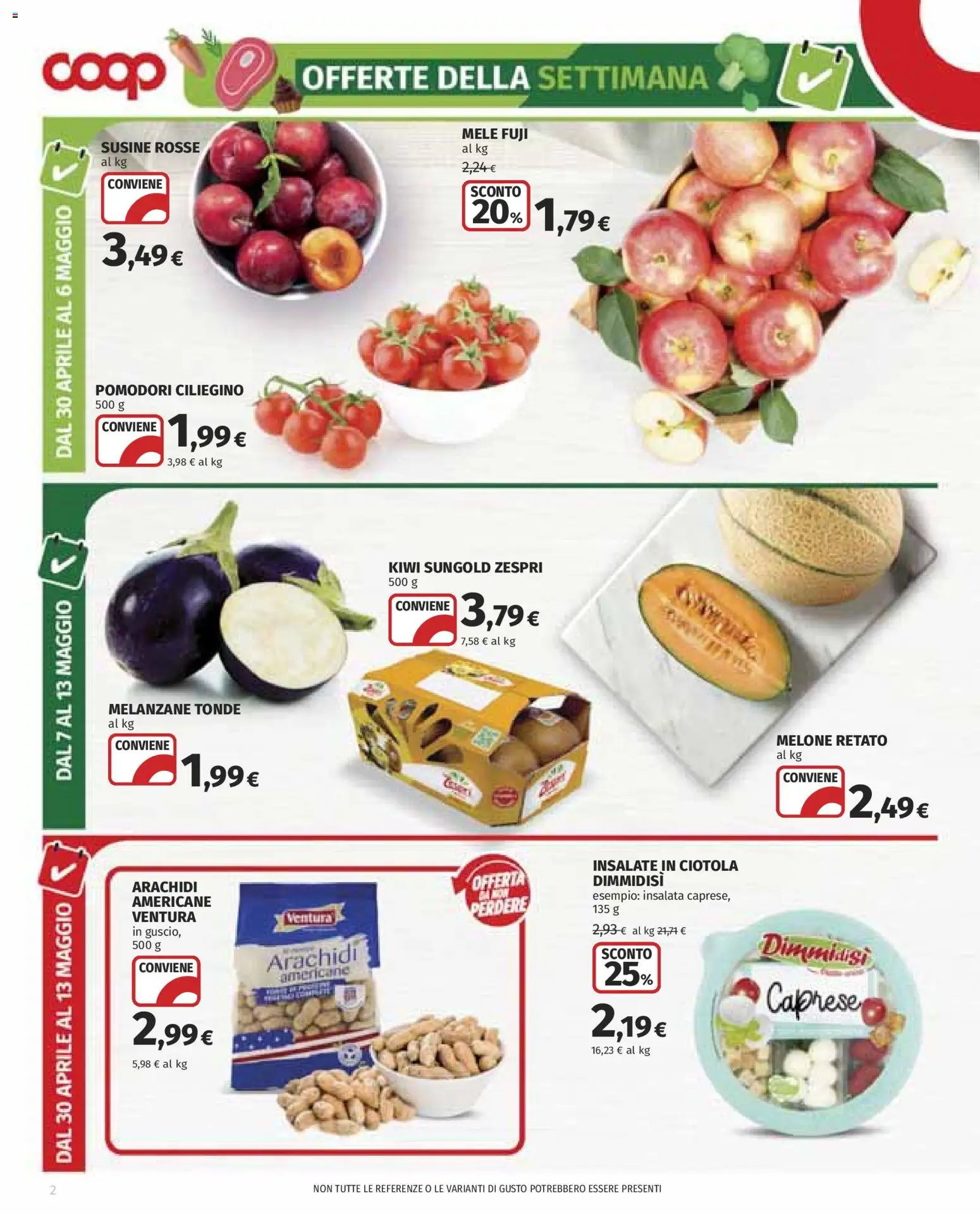Volantino COOP del 30.04.2026 | Pagina: 2 | Prodotti: Kiwi, Pomodori, Melanzane, Arachidi