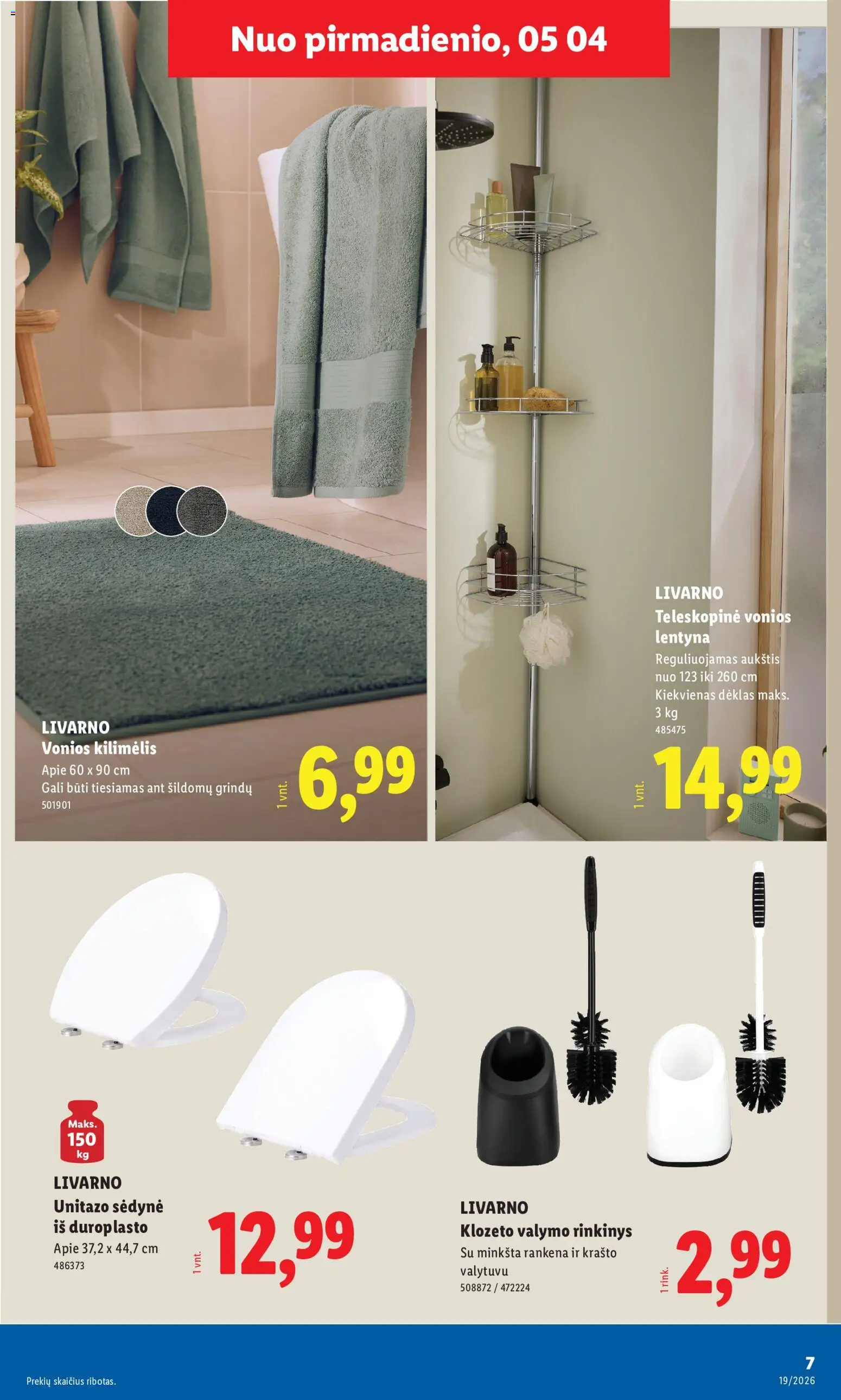 LIDL akcijos nuo 04.05.2026 | Puslapis: 7 | Prekių: Kilimėlis, Vonios kilimėlis, Lentyna, Dėklas