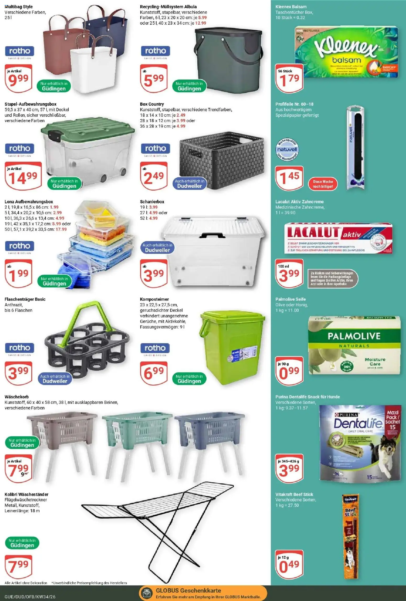 Globus Prospekt Saarbrücken-Güdingen (ab 17.08.2026) » Angebote online | Seite: 22 | Produkte: Taschentücher, Box, Seife, Waschestander
