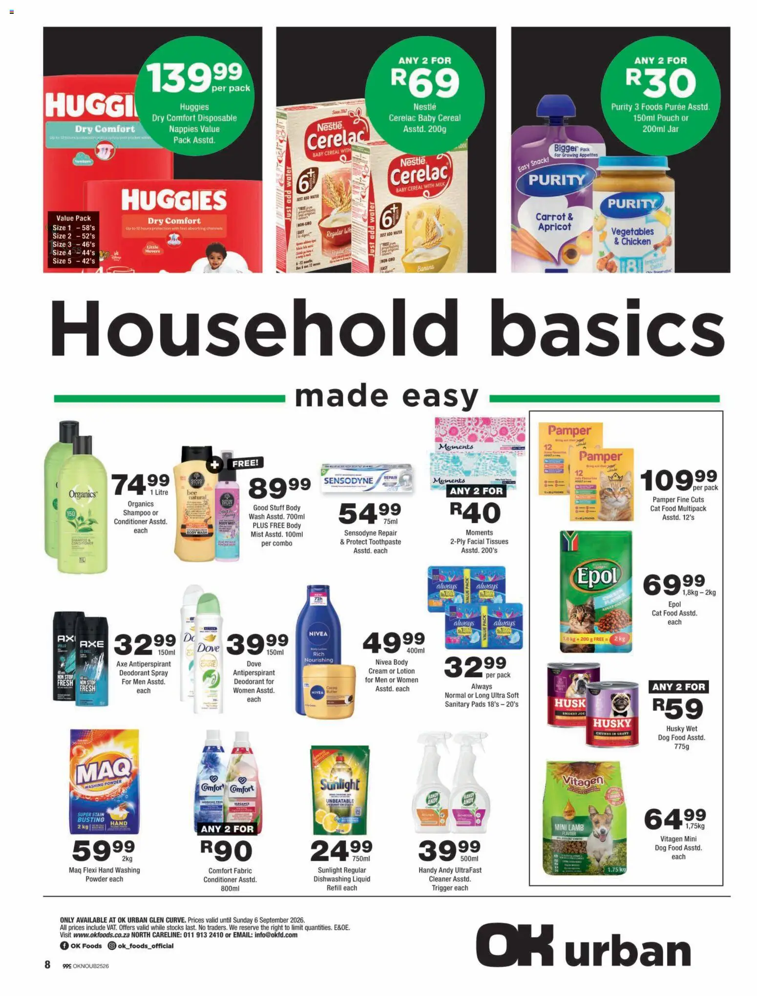 New OK Foods catalogue – valid from 25/08/2026 | Page: 8 | Products: Milk, Powder, Conditioner, Nappies
