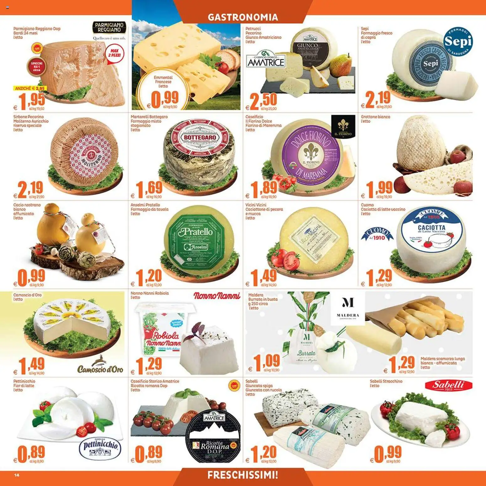 Volantino Elite Supermercati del 31/07/2026 | Pagina: 14 | Prodotti: Formaggio, Ricotta, Parmigiano reggiano, Emmental