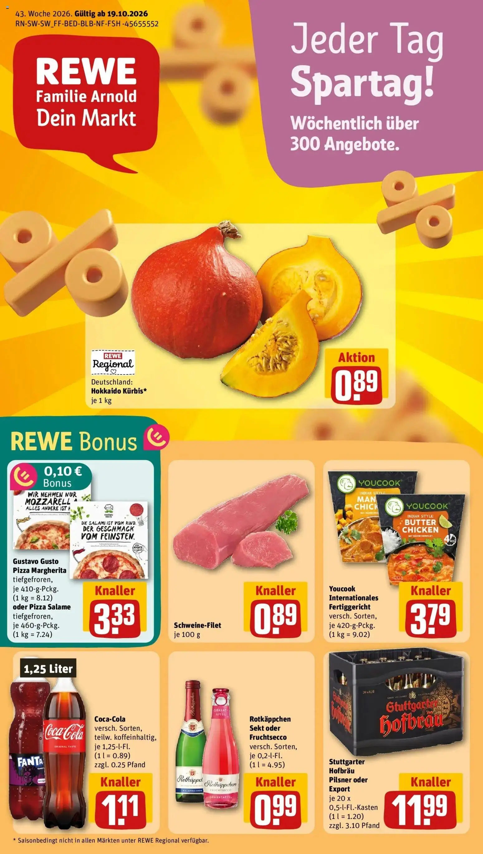 REWE Prospekt ab 19.10.2026 zum Blättern » Angebote | Seite: 1 | Produkte: Fanta, Rotkäppchen, Salami, Pizza
