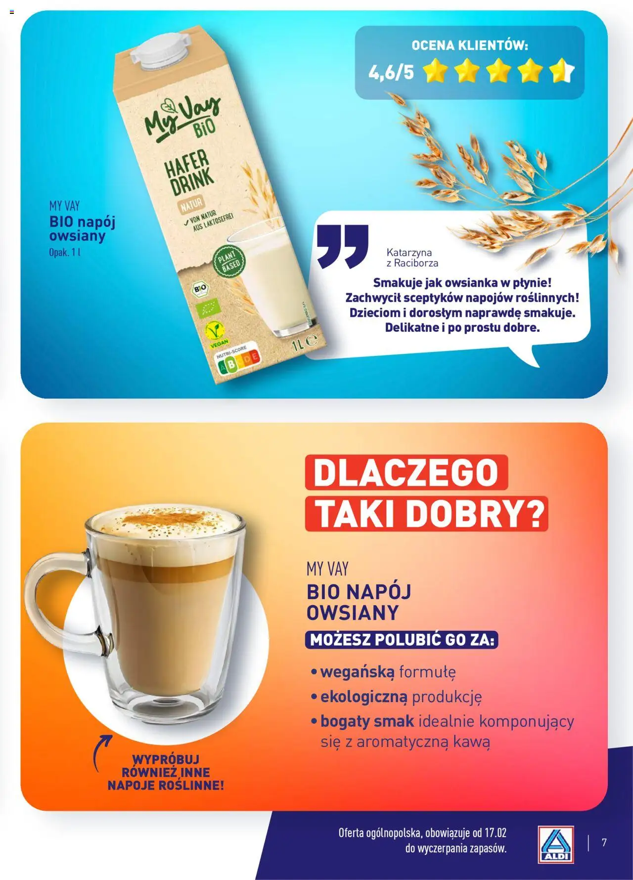 Aldi Gazetka - Wielki test od 17.02.2025 | Strona: 7 | Produkty: Napój owsiany, Owsianka, Napoje, Kawa