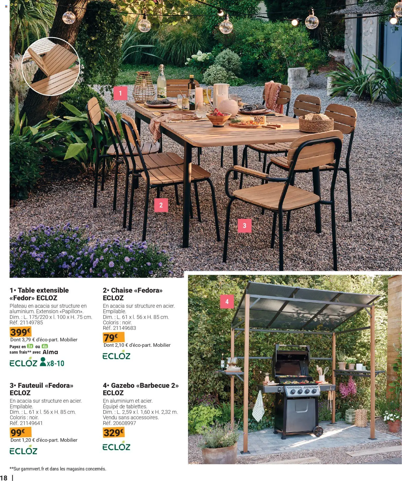 {H1} | Page: 18 | Produits: Table extensible, Fauteuil, Table, Chaise