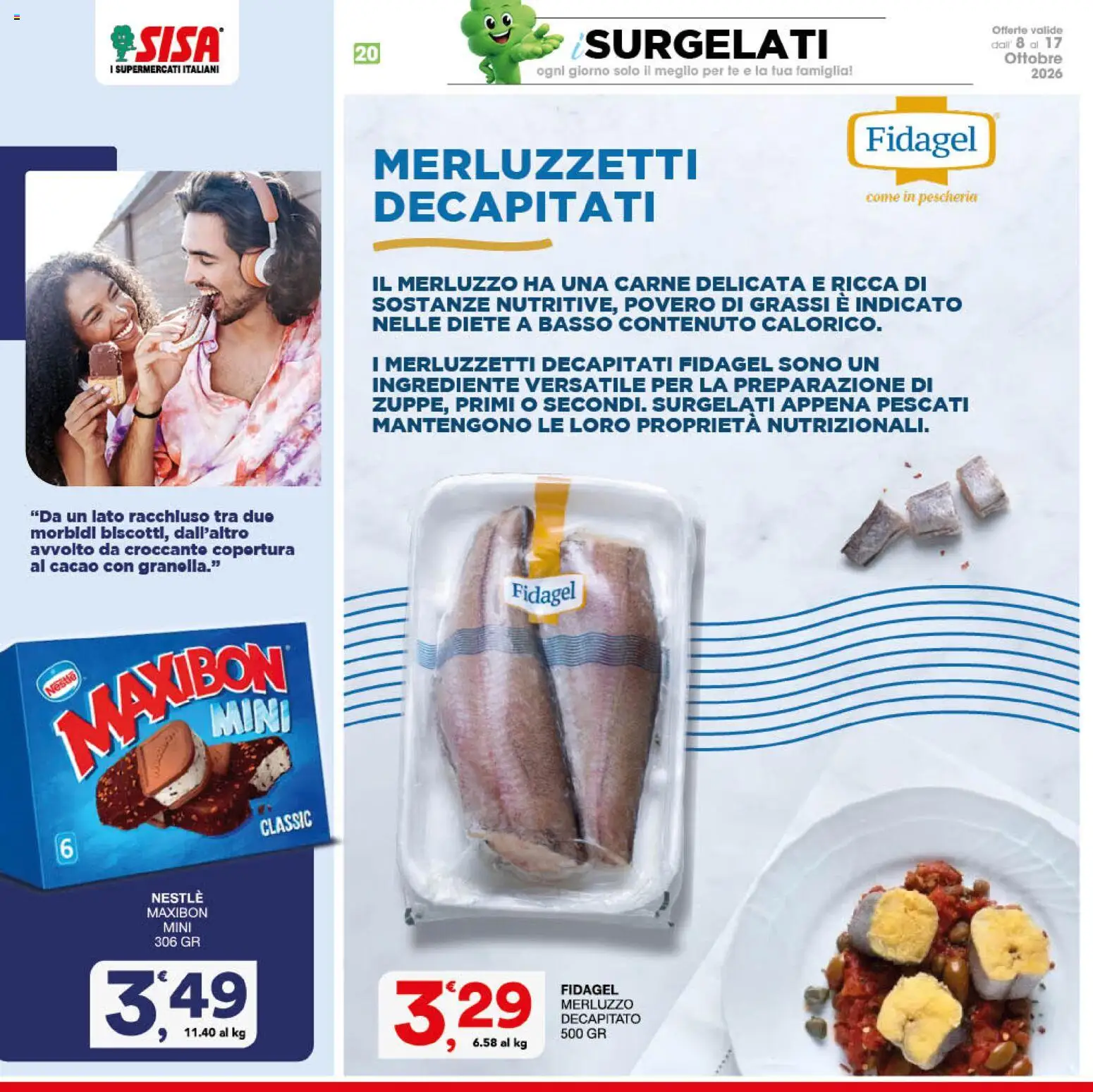 Volantino SISA del 08/10/2026 | Pagina: 20 | Prodotti: Merluzzo, Carne, Basso, Cacao