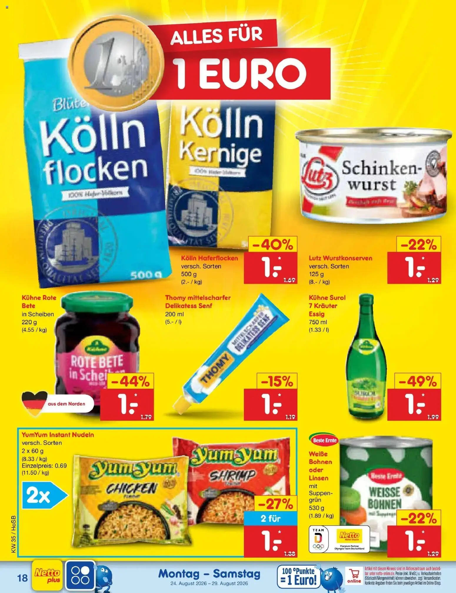 Netto Marken-Discount Prospekt Hannover (ab 24.08.2026) » Angebote | Seite: 28 | Produkte: Kolln, Essig, Schinken, Flocken