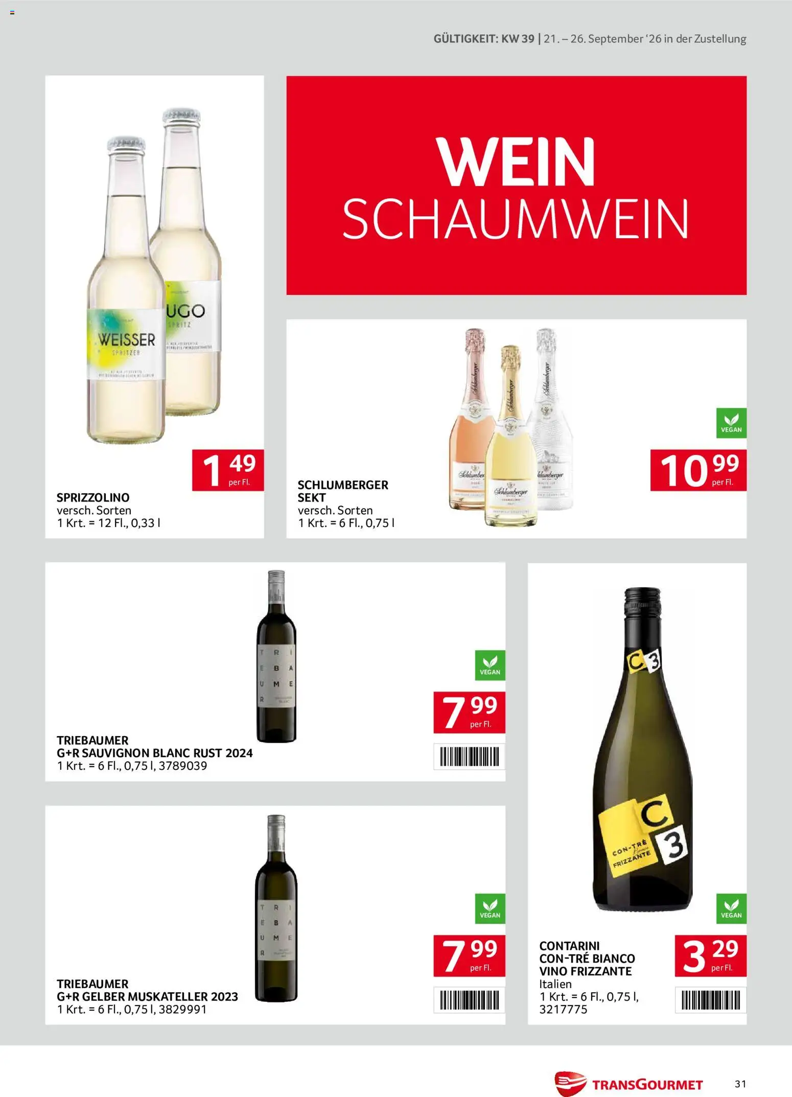 Transgourmet Zustellaktion gültig ab 20.09.2026 | Seite: 31 | Produkte: Wein