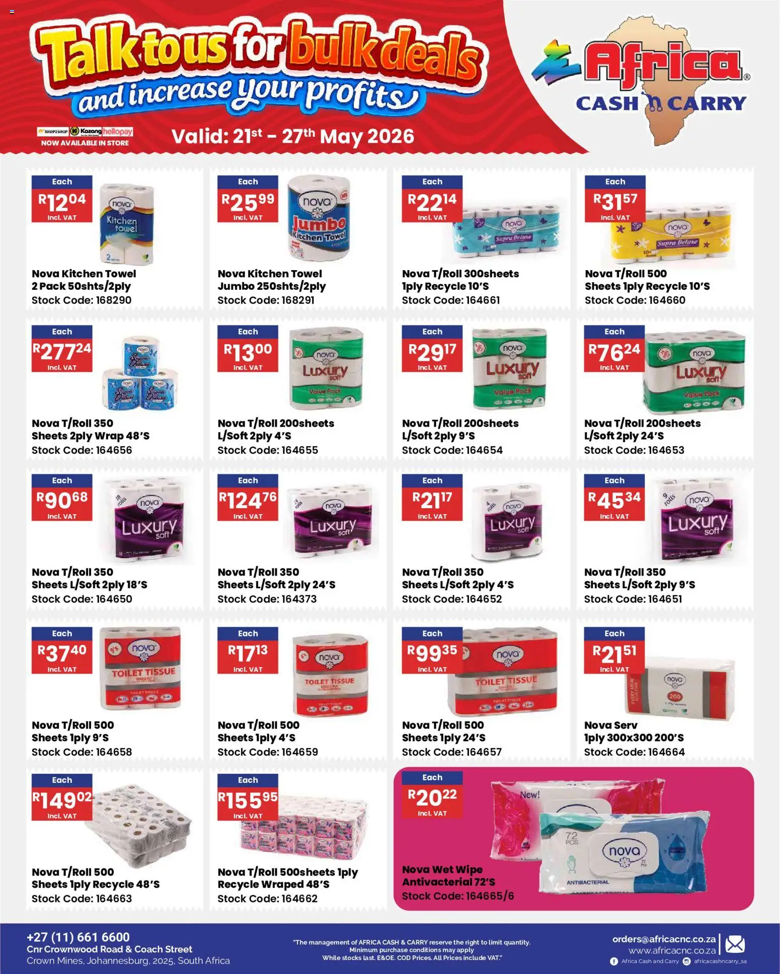 New Africa Cash & Carry catalogue – valid from 21.05.2026 | Page: 55 | Products: Toilet, Towel, Stock