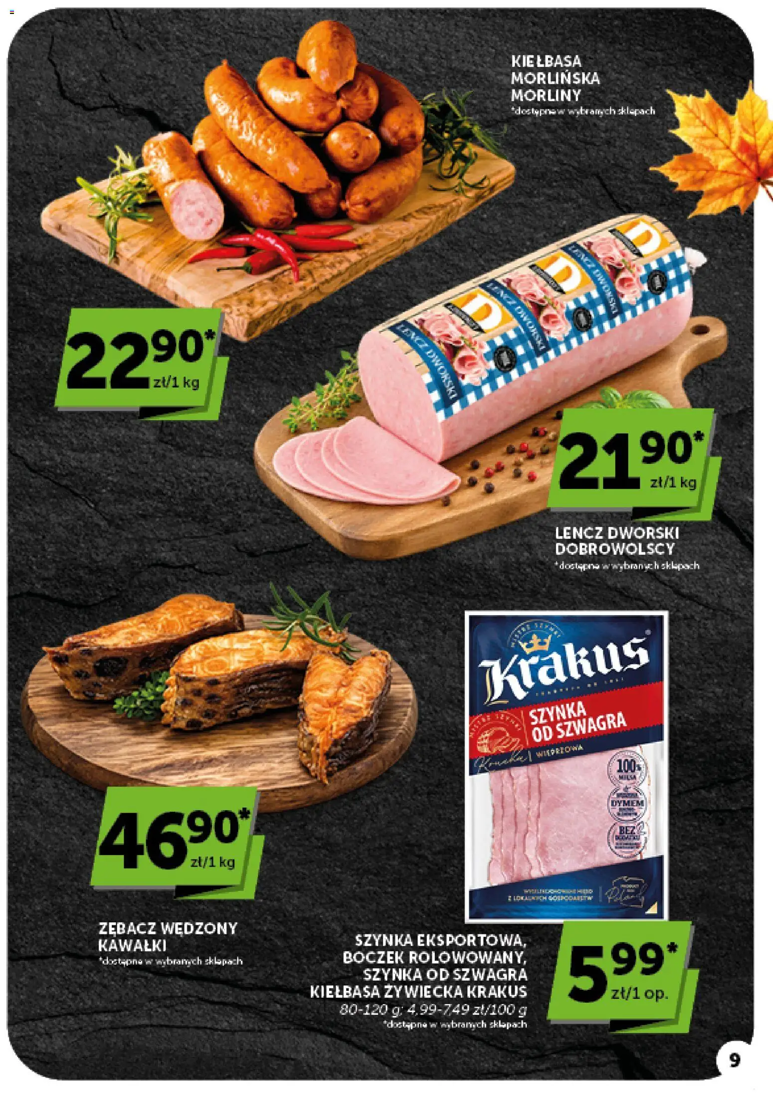 Groszek gazetka od 15.10.2026 | Strona: 9 | Produkty: Kiełbasa, Szynka, Boczek