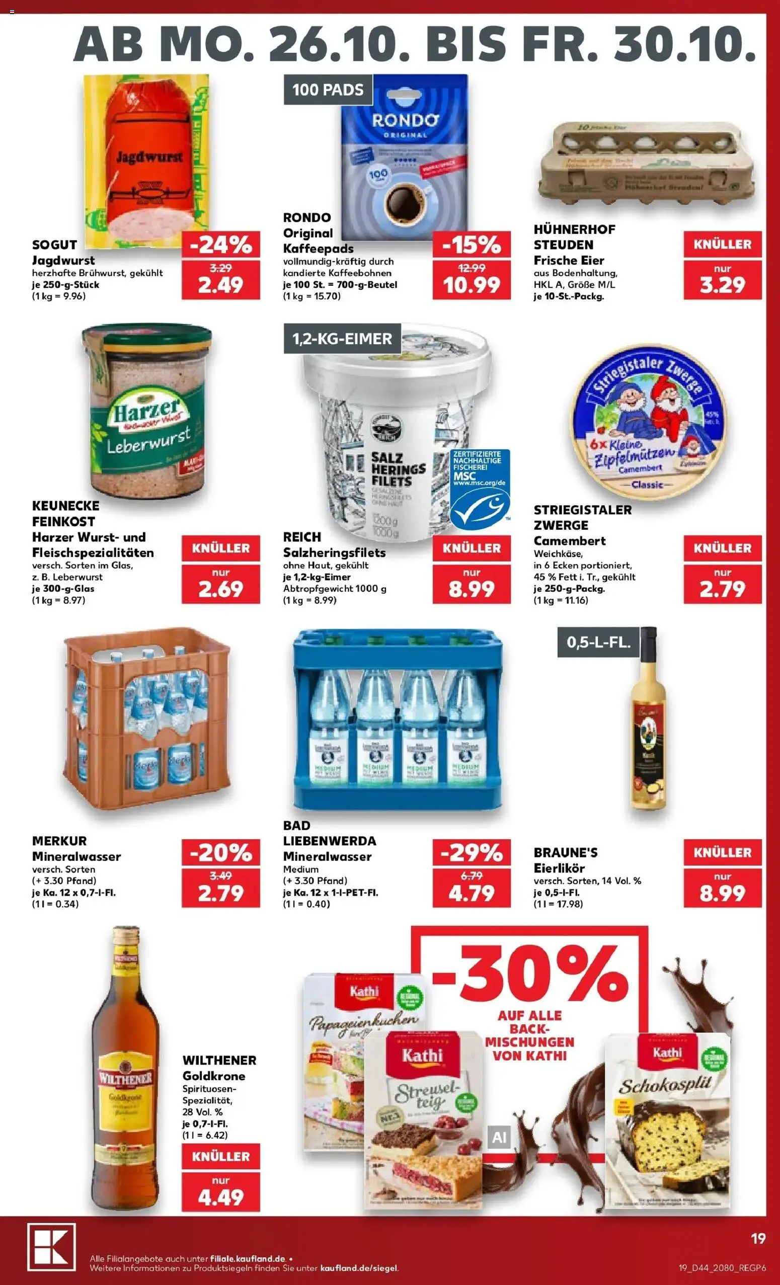 Prospekt Kaufland ab 26.10.2026 » Angebote Online zum Blättern | Seite: 19 | Produkte: Wilthener, Eier, Mineralwasser, Salz