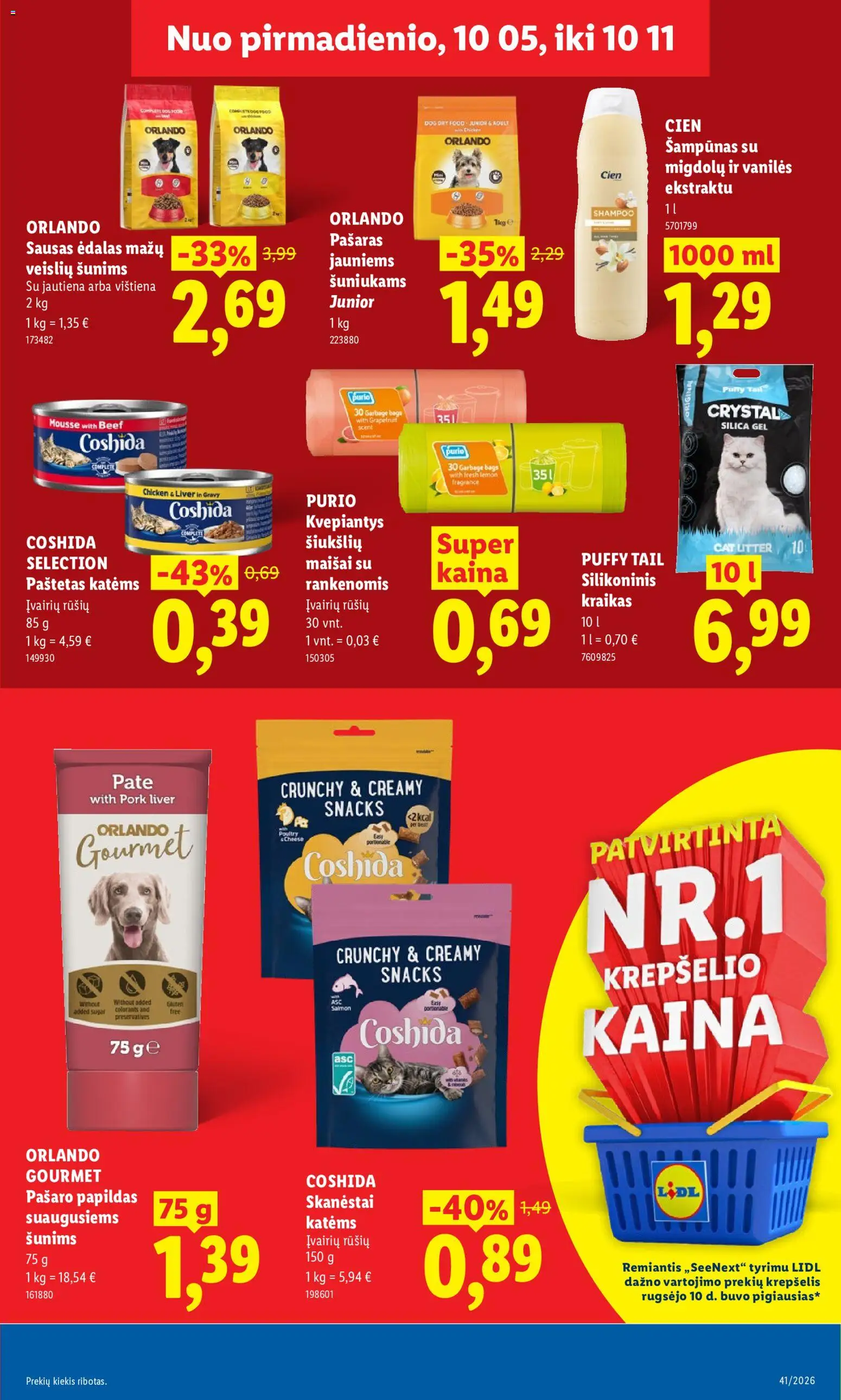 LIDL akcijos nuo 2026.10.05 | Puslapis: 19 | Prekių: Šampūnas, Krepšelis, Vištiena, Jautiena