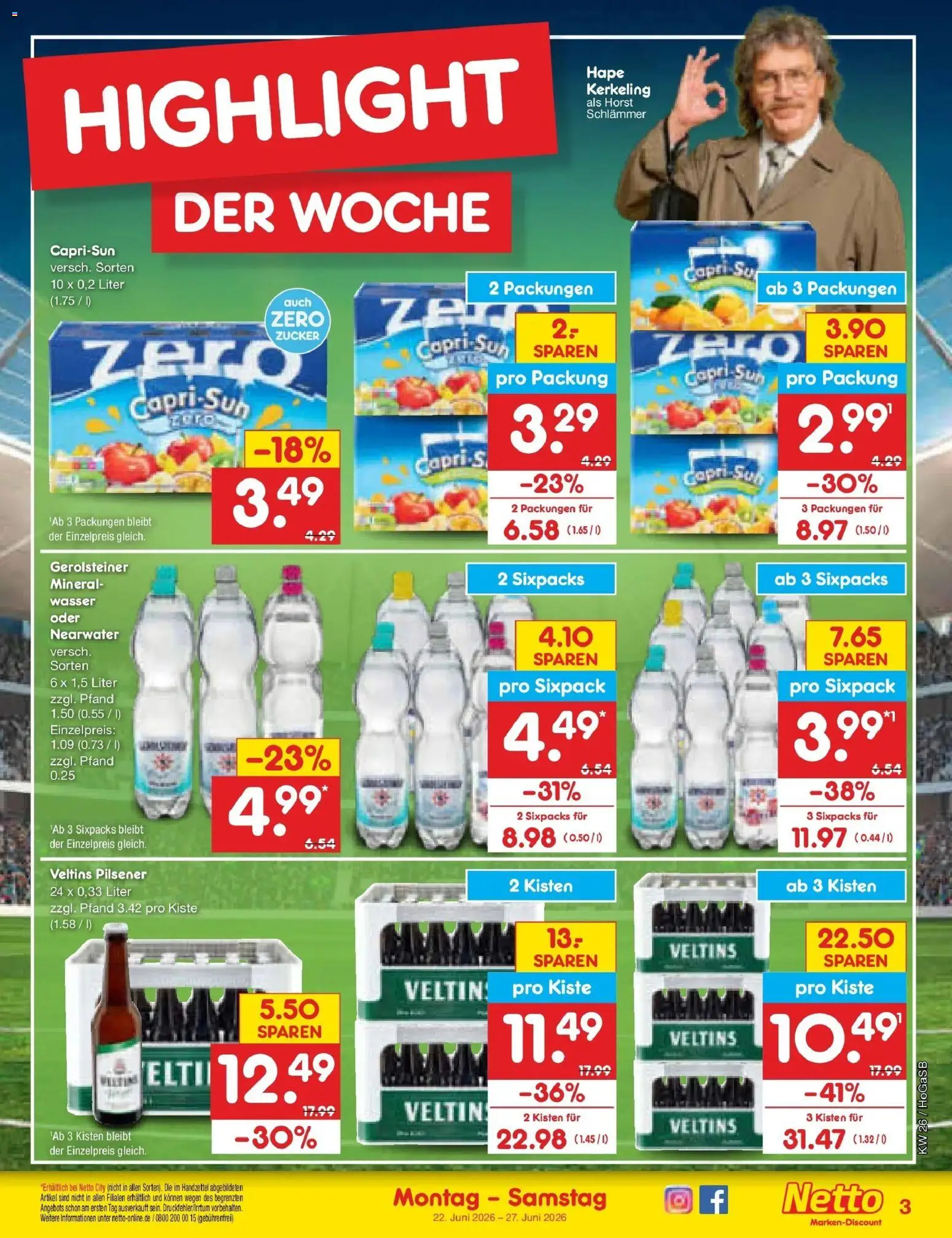 Netto Marken-Discount Prospekt Bremen-Lesum – gültig ab 21.06.2026 | Seite: 3 | Produkte: Capri sun, Wasser, Zucker, Veltins