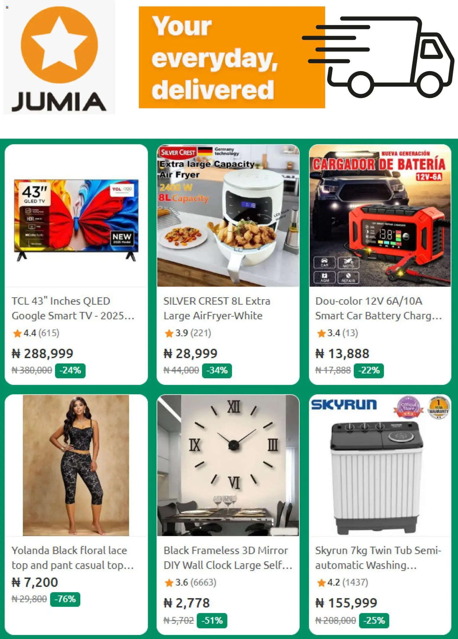 Jumia Catalogue valid from 01/10/2026 | Page: 6 | Products: Tv, Wall clock, Car battery, Fryer