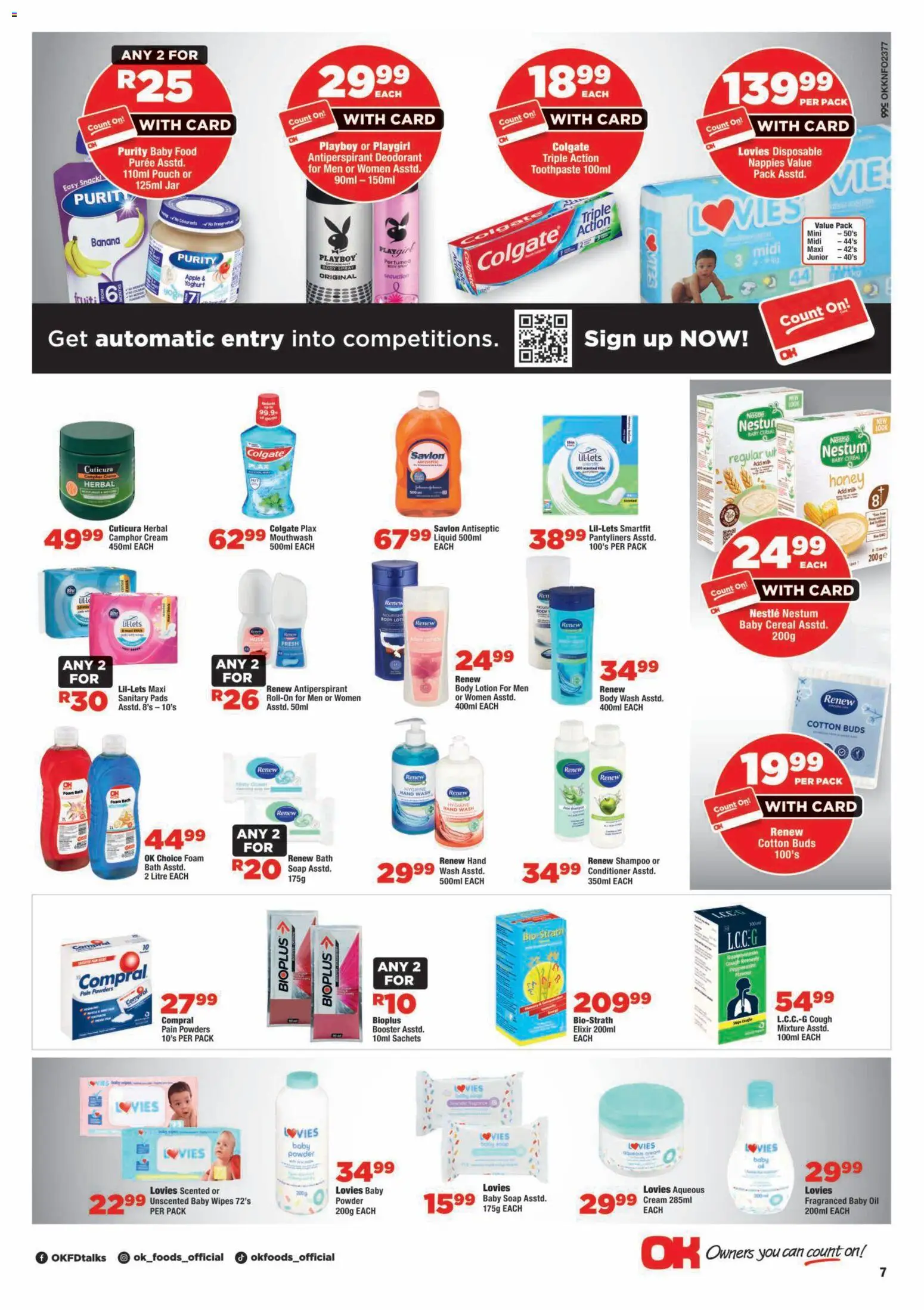 New OK Foods catalogue – valid from 12/08/2026 | Page: 7 | Products: Body spray, Powder, Baby food, Cotton buds