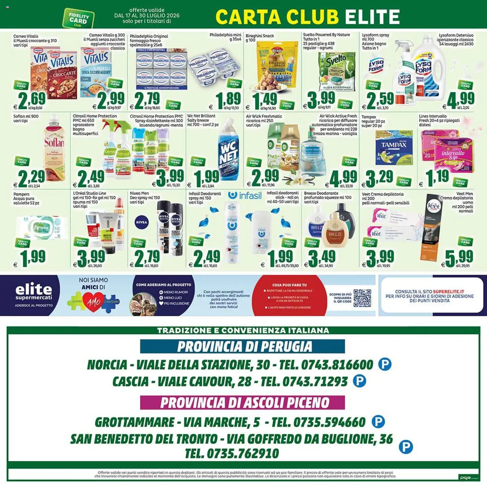 Volantino Elite Supermercati del 17/07/2026 | Pagina: 20 | Prodotti: Crema, Spray disinfettante, Crema depilatoria, WC