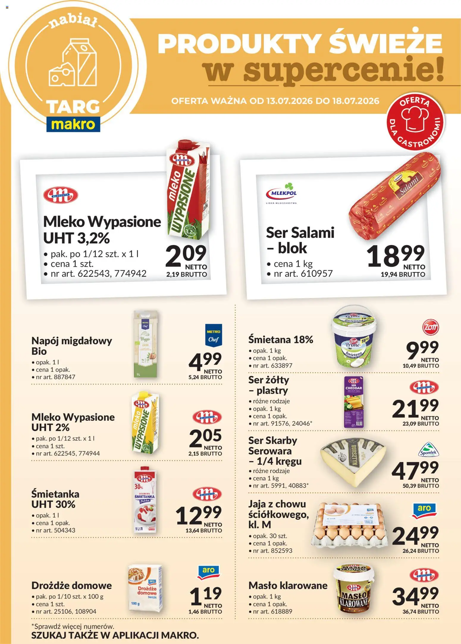 Makro gazetka - Produkty świeże w supercenie od 13.07.2026 | Strona: 3 | Produkty: Mleko wypasione, Mleko, Ser, Śmietana