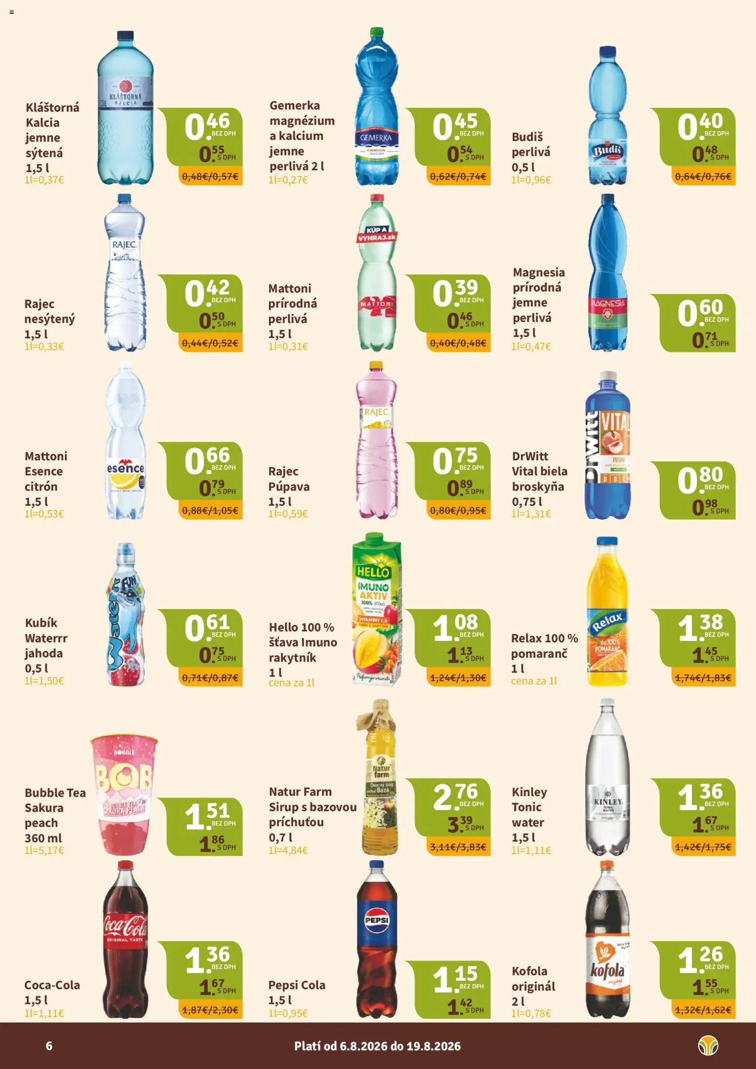 Nové Nitrazdroj akcie – leták je platný od 06.08.2026 | Strana: 6 | Produkty: Rajec, Kofola, Magnesia, Cola