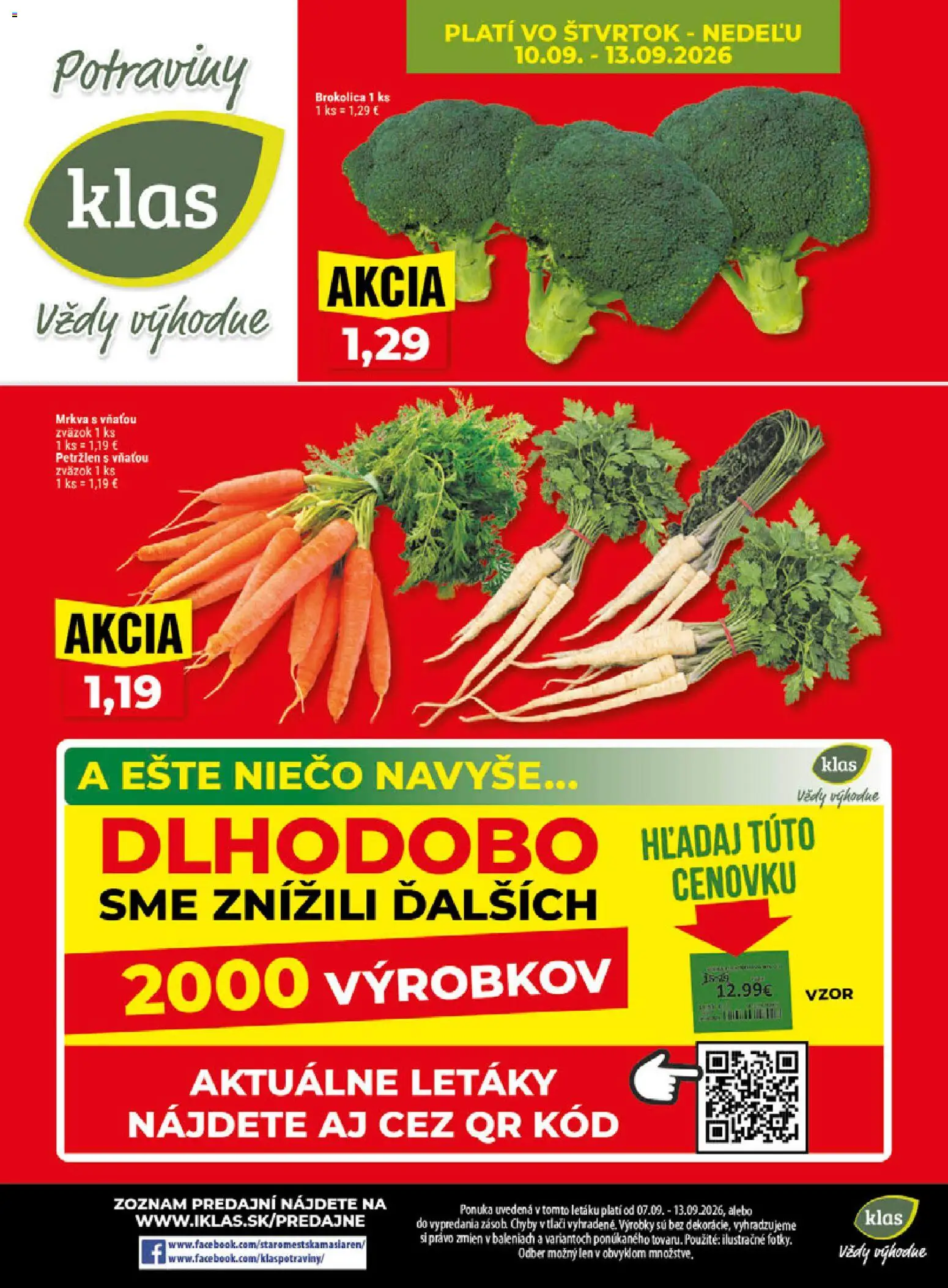 Nové Klas akcie – leták je platný od 07.09.2026 | Strana: 29 | Produkty: Brokolica, Mrkva, Petržlen