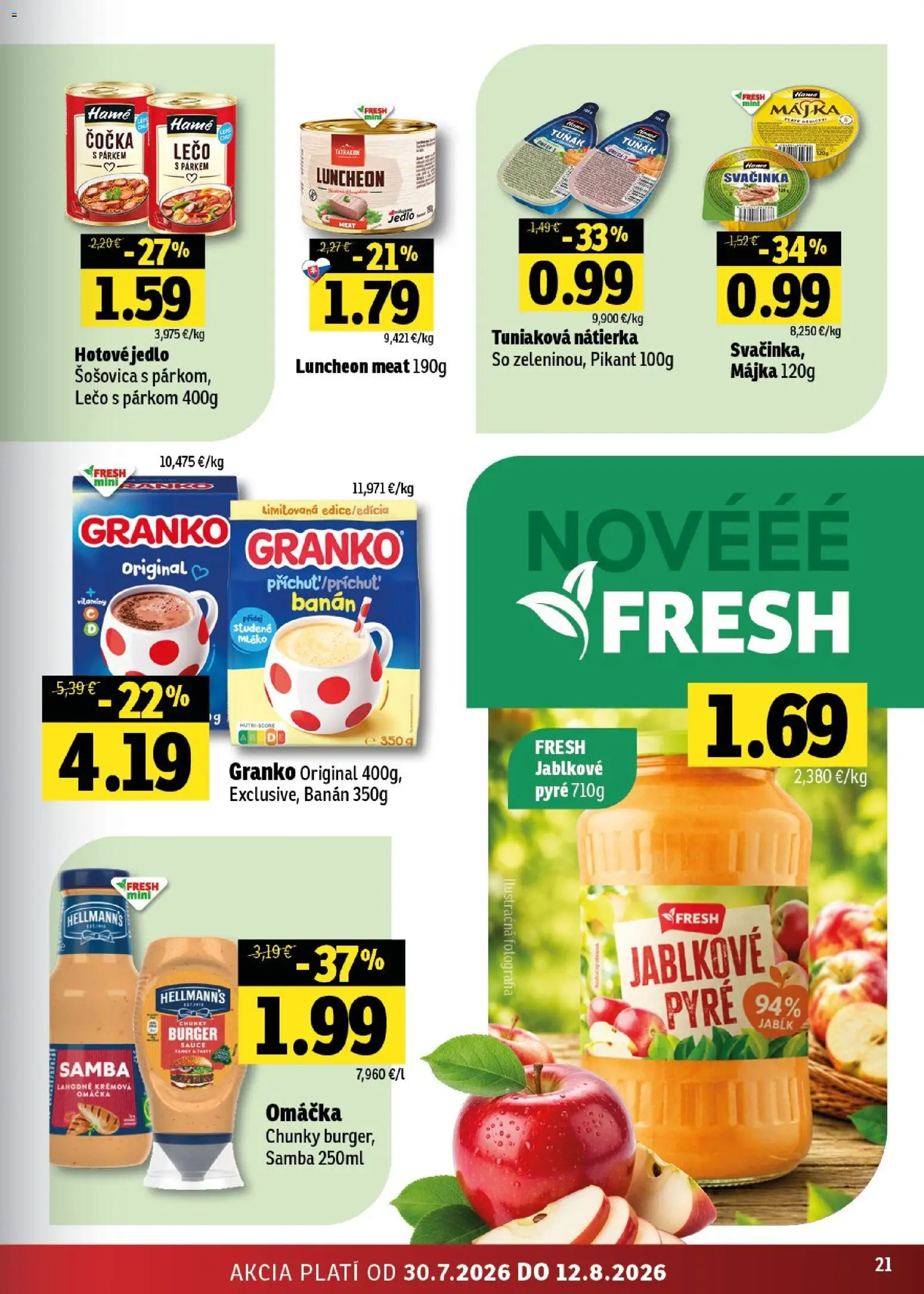 Nové Fresh akcie – leták je platný od 30.07.2026 | Strana: 21 | Produkty: Šošovica, Omáčka, Granko