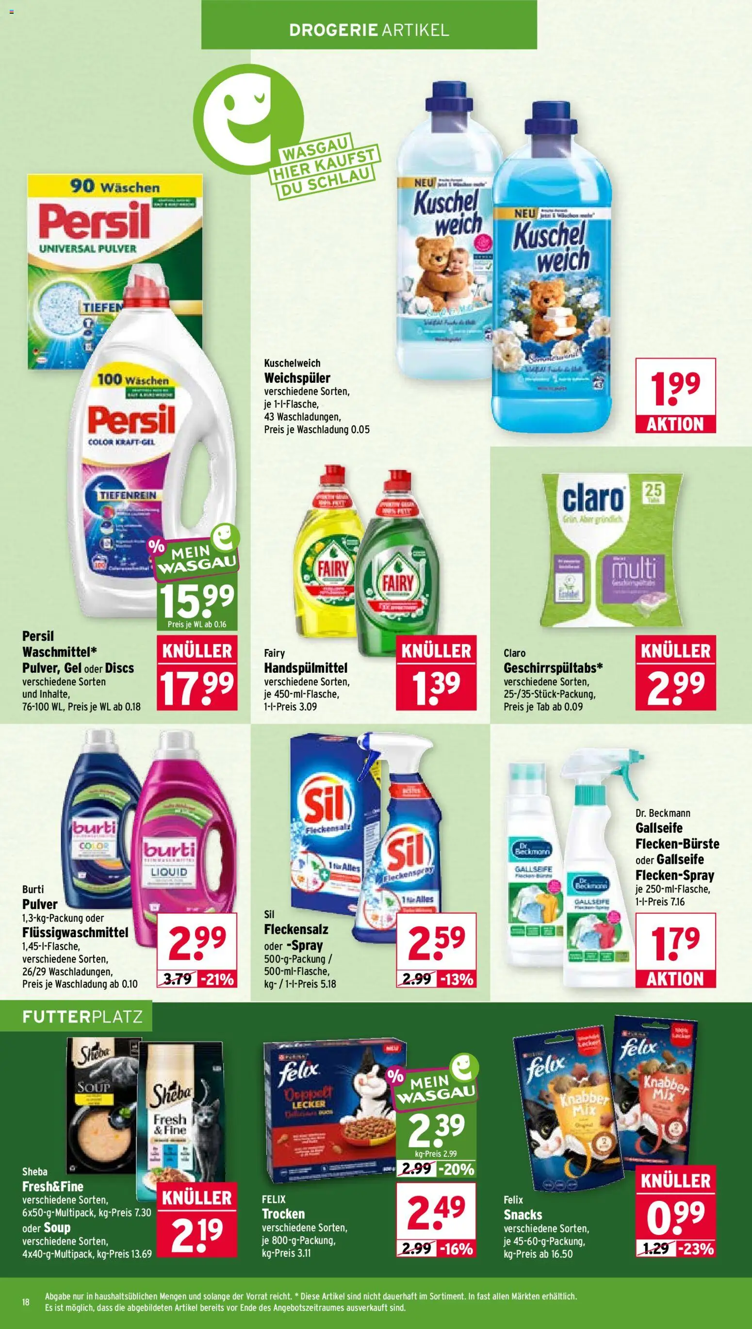 Wasgau Prospekt – gültig ab 05.10.2026 | Seite: 18 | Produkte: Sheba, Kuschelweich, Weichspüler, Persil