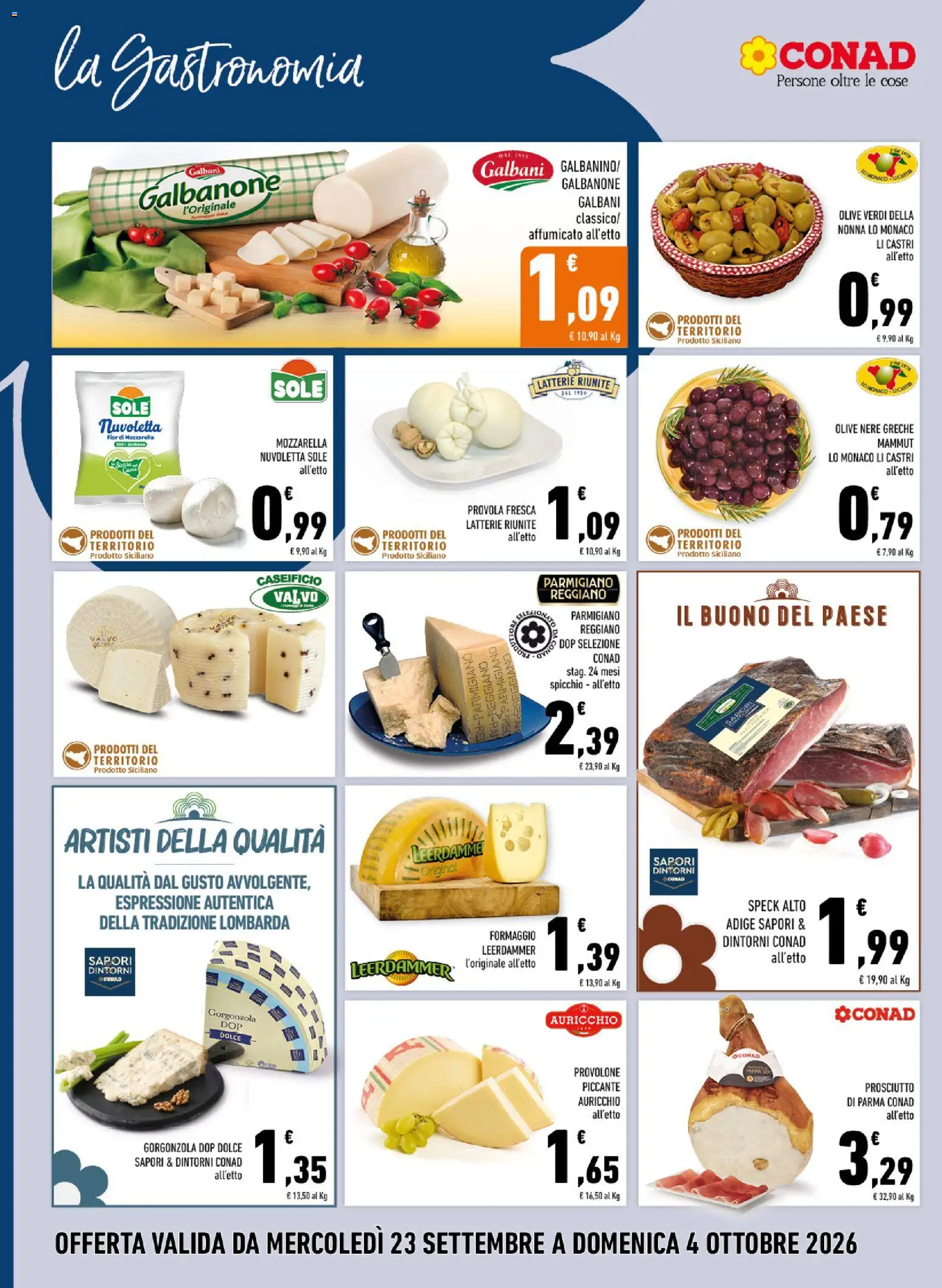 Volantino Conad del 23/09/2026 | Pagina: 4 | Prodotti: Speck, Olive, Parmigiano reggiano, Parmigiano