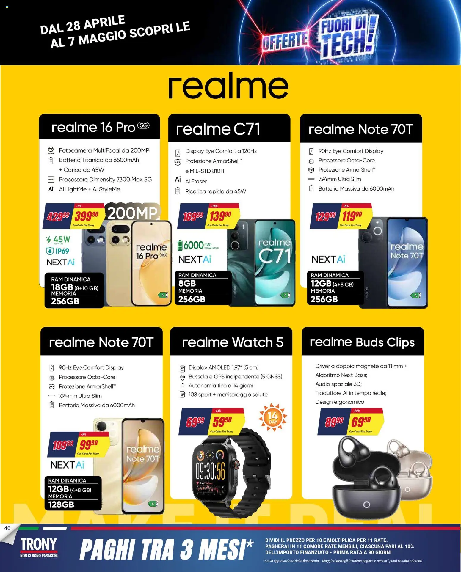 Volantino Trony del 28.04.2026 | Pagina: 40 | Prodotti: Audio, Fotocamera, Fan, Batteria