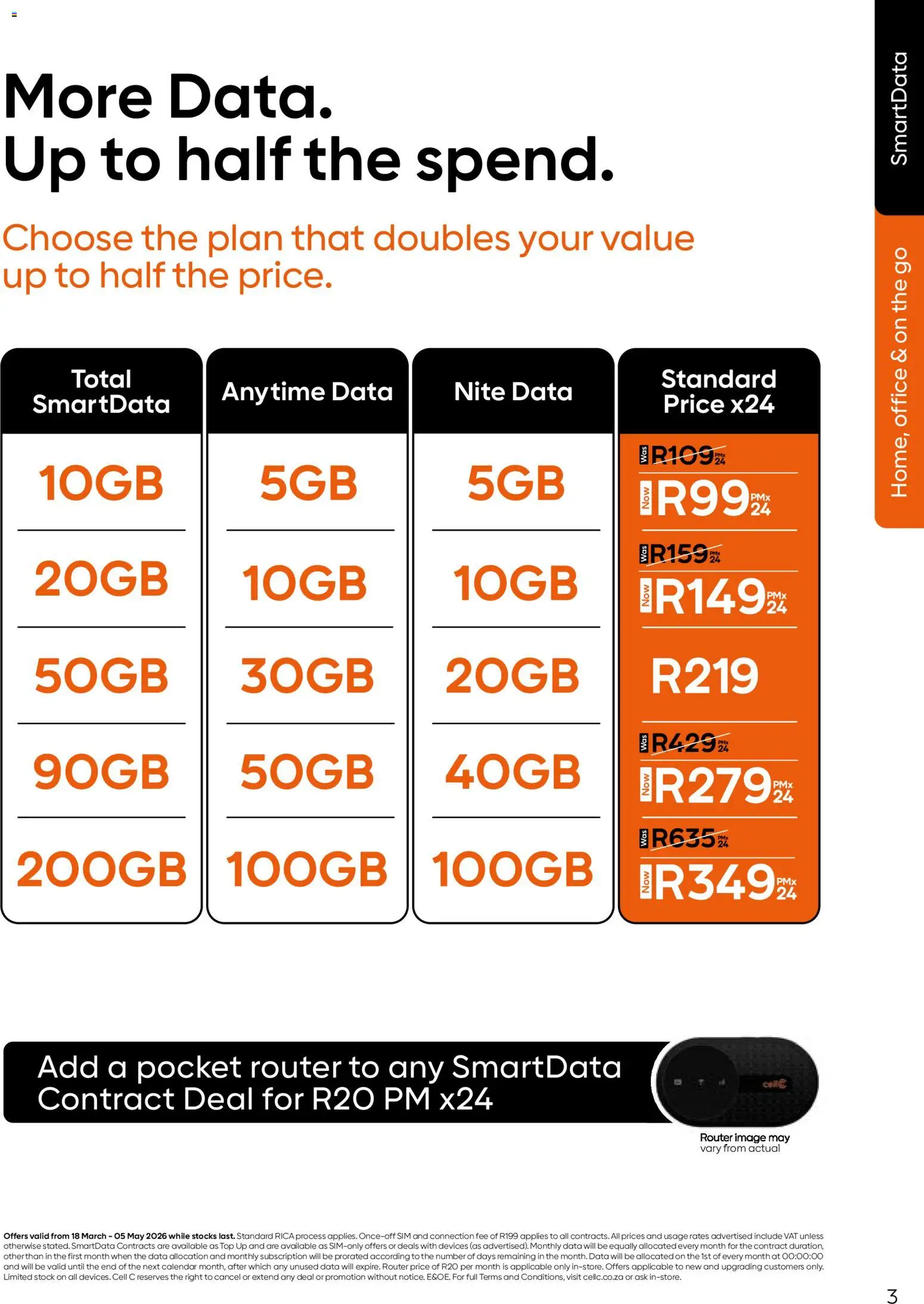 New Cell C catalogue – valid from 18.03.2026 | Page: 5 | Products: Data, Sim, Router, Stock
