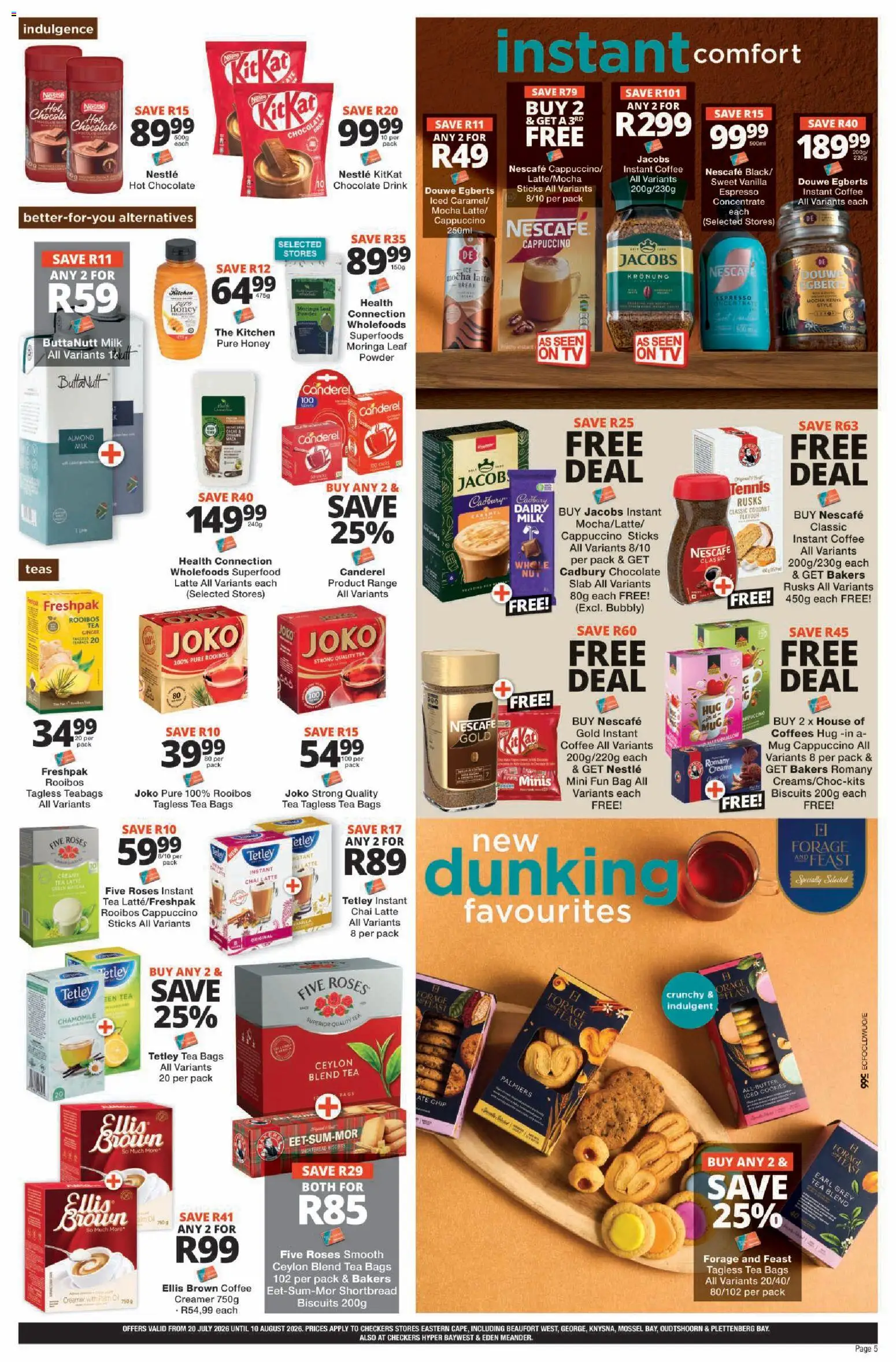 New Checkers catalogue – valid from 20/07/2026 | Page: 5 | Products: Biscuits, Powder, Tea, Rusks
