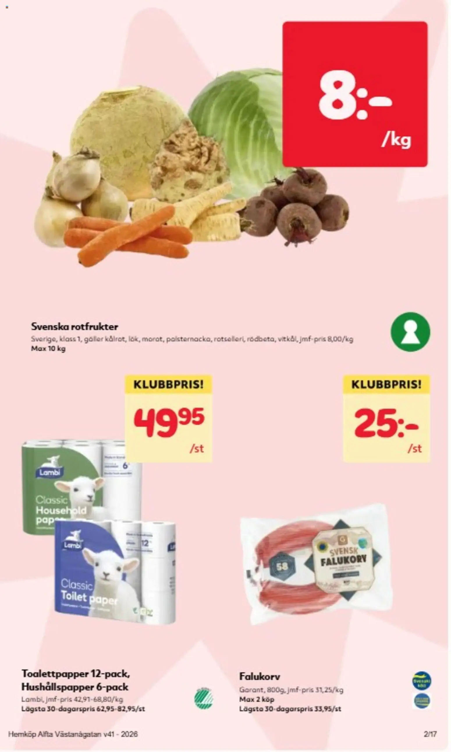 Hemköp reklamblad aktuell från 05/10/2026 | Sida: 2 | Produkter: Toalettpapper, Hushållspapper, Galler, Rotfrukter