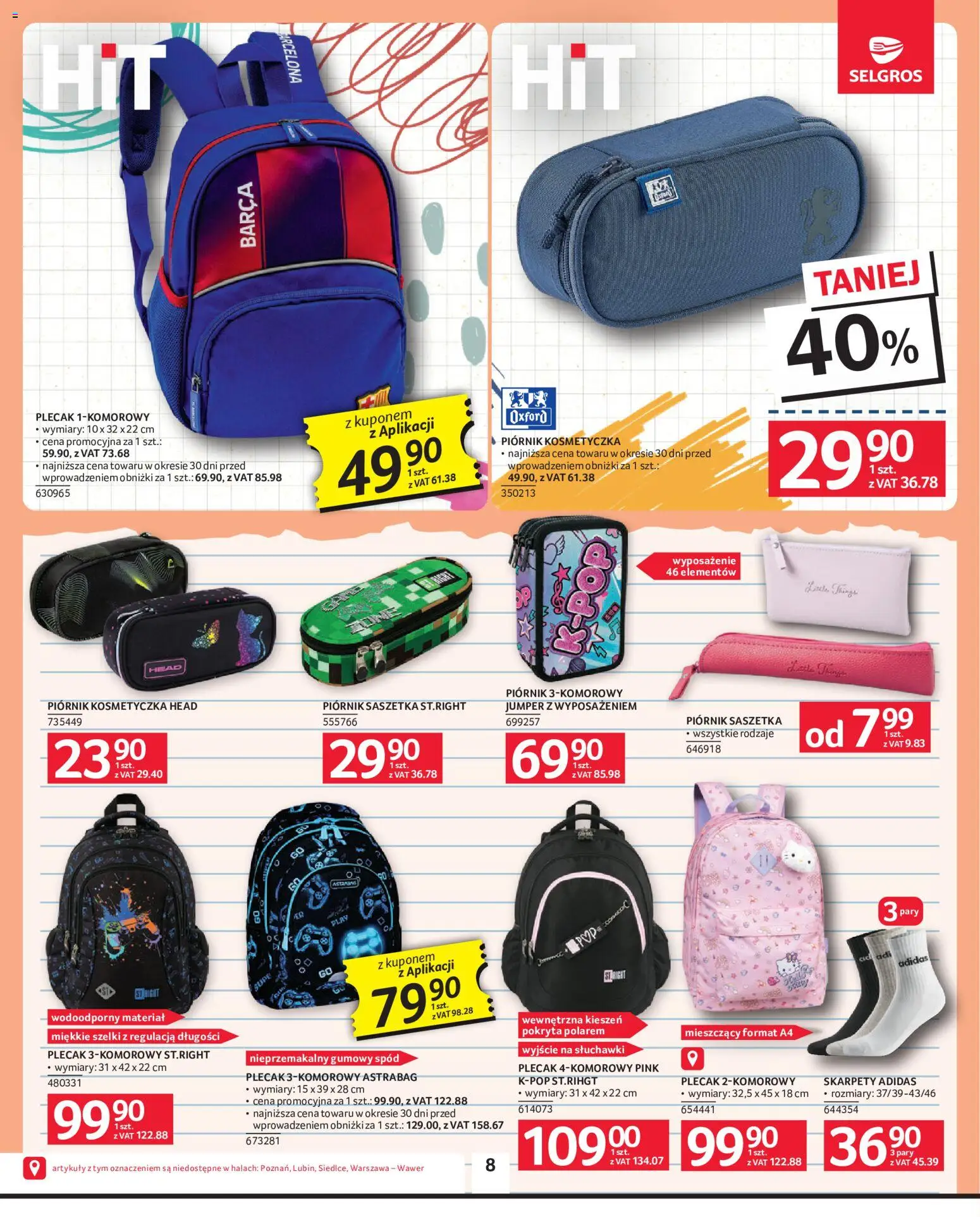 Selgros cash&carry gazetka - Oferta przemysłowa od 27.08.2026 | Strona: 10 | Produkty: Skarpety, Plecak, Słuchawki, Piórnik