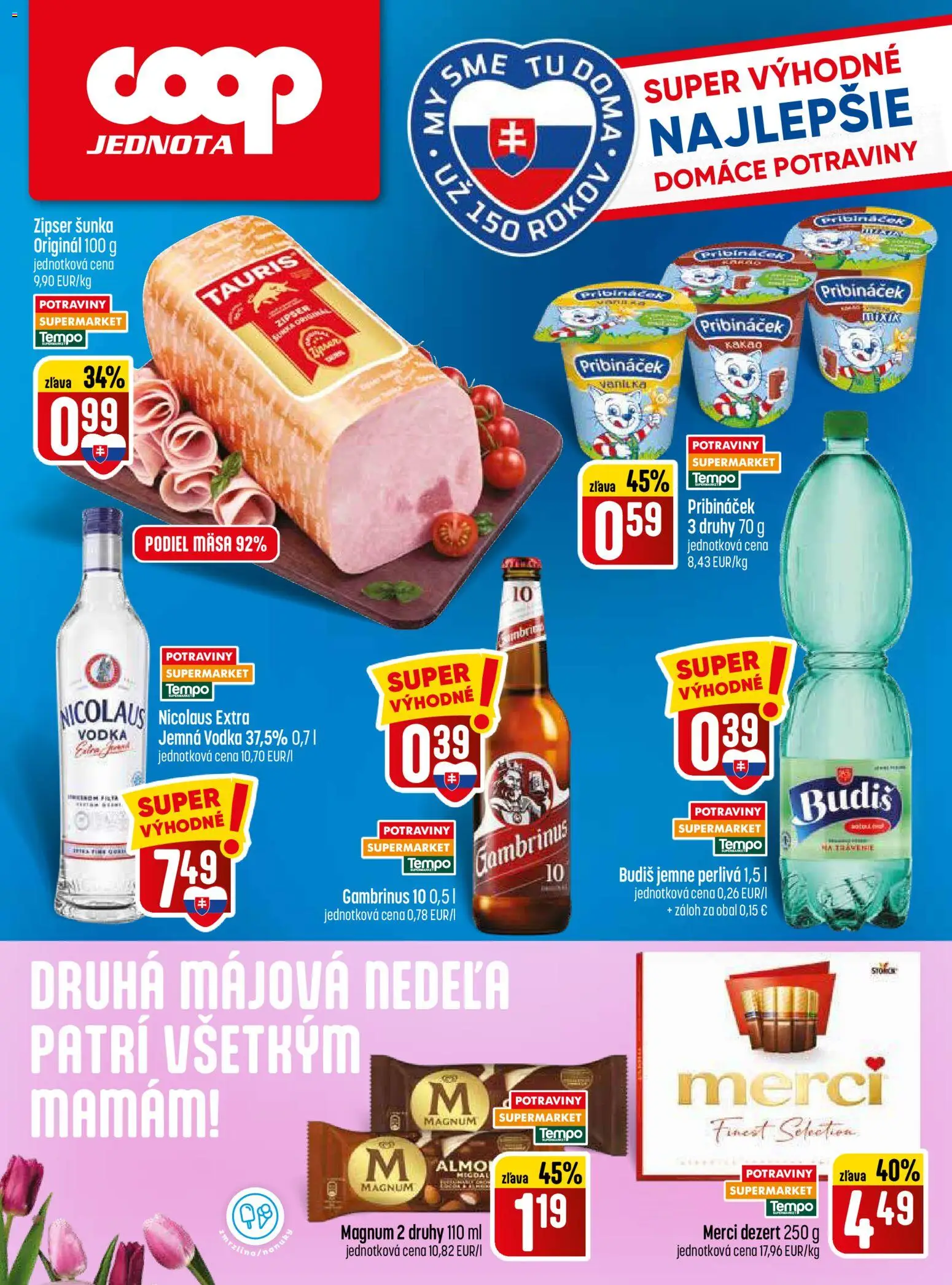 Nové COOP Jednota akcie – leták je platný od 07.05.2026 | Strana: 28 | Produkty: Šunka, Merci, Magnum, Vodka