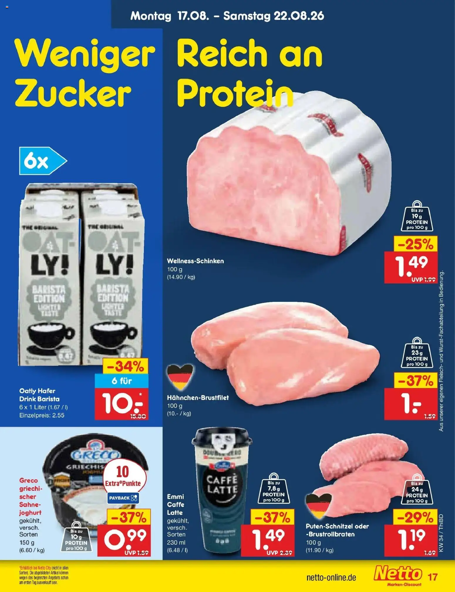 Netto Marken-Discount Prospekt Thiendorf – gültig ab 17.08.2026 | Seite: 23 | Produkte: Joghurt, Putenschnitzel, Oatly, Sahne