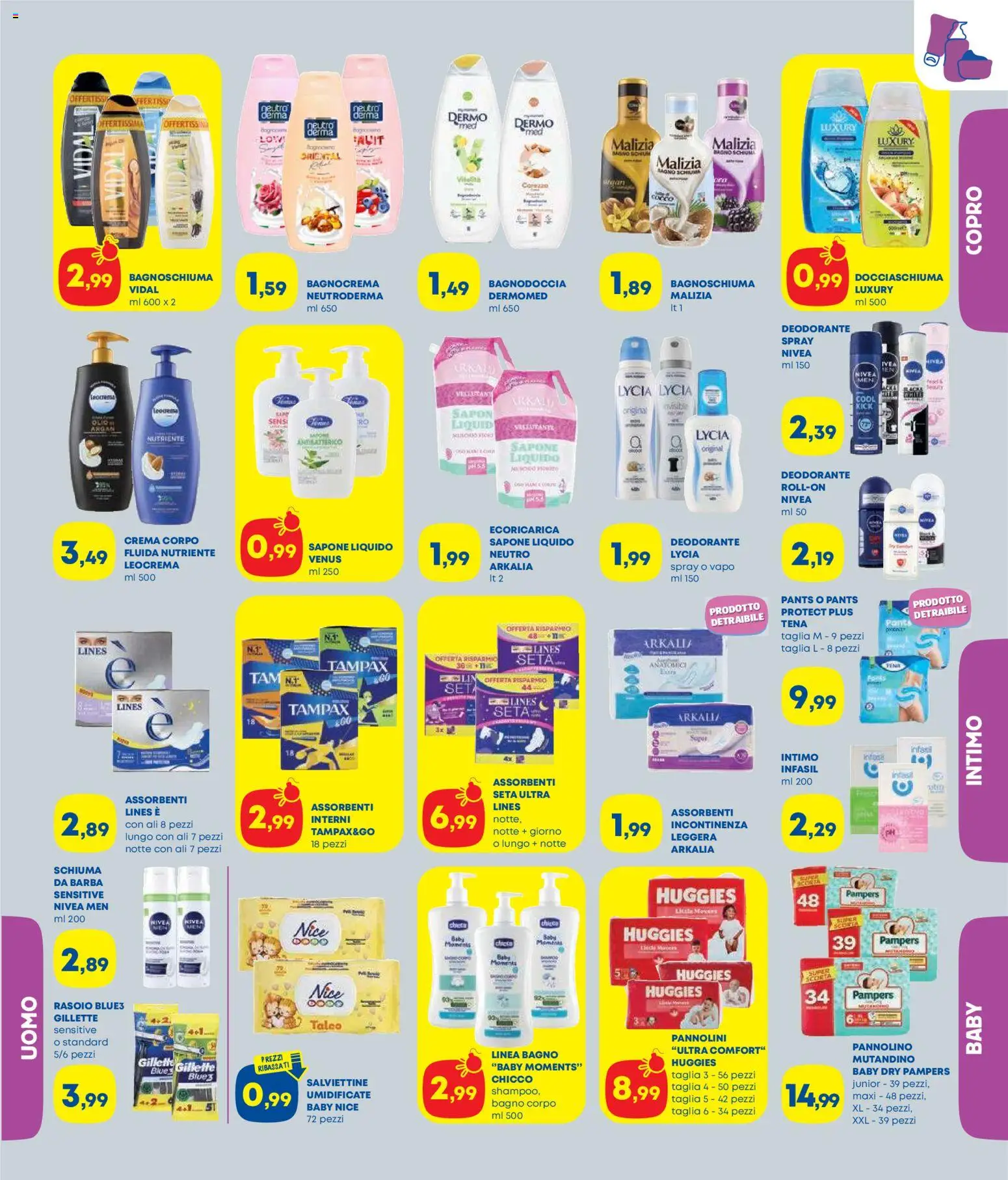 Volantino Panorama del 16/07/2026 | Pagina: 3 | Prodotti: Pannolini, Deodorante, Intimo, Talco