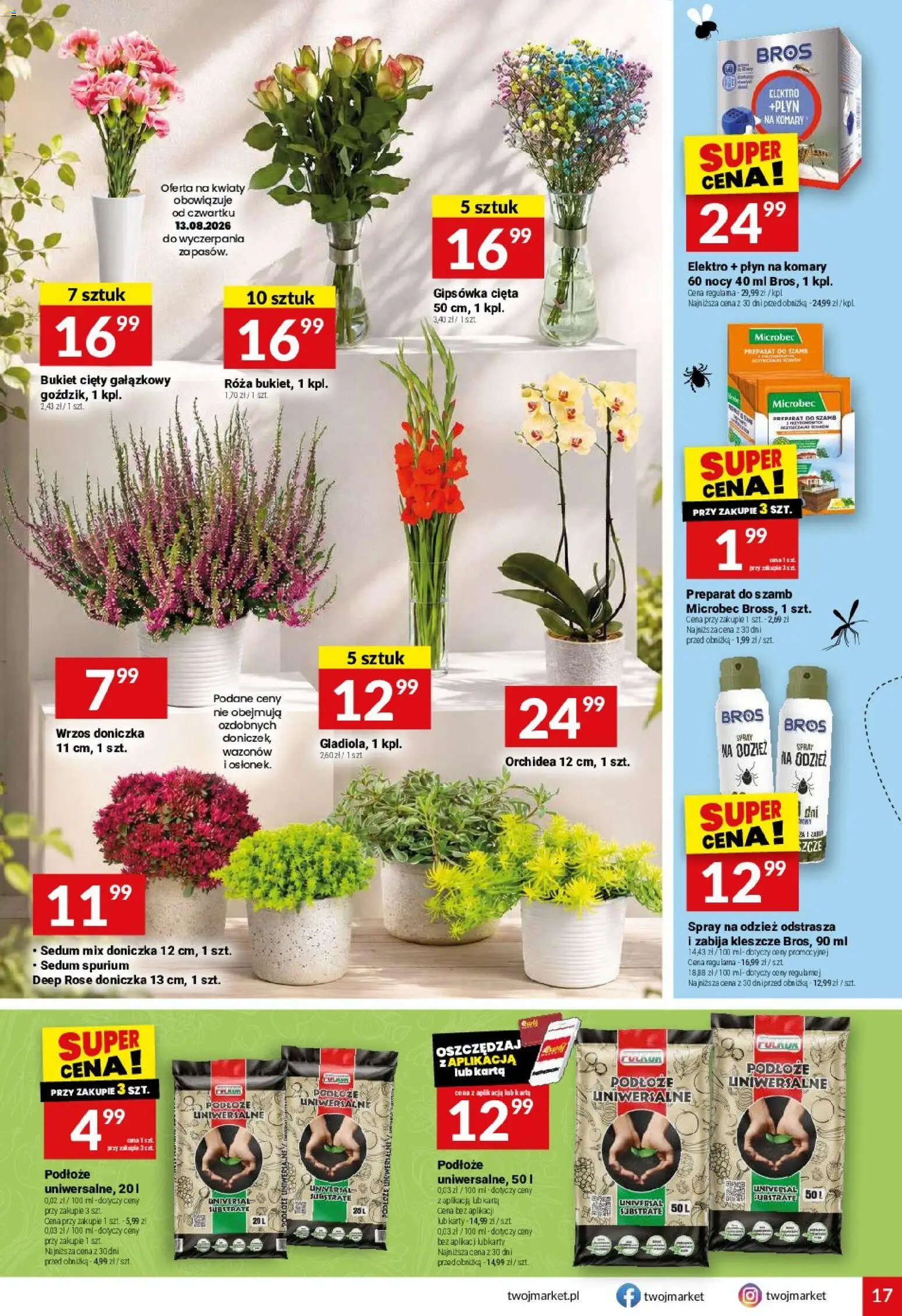 Twój Market gazetka od 12.08.2026 | Strona: 17 | Produkty: Podłoże, Karta, Wrzos, Kwiaty