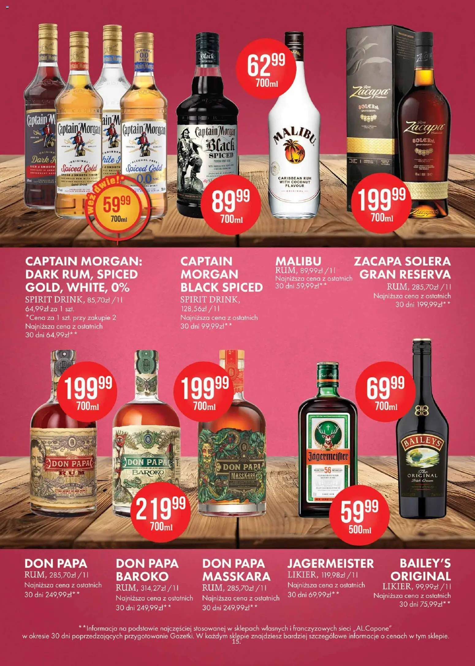 Al.Capone gazetka od 09.03.2026 | Strona: 15 | Produkty: Baileys, Captain Morgan, Jagermeister, Zacapa