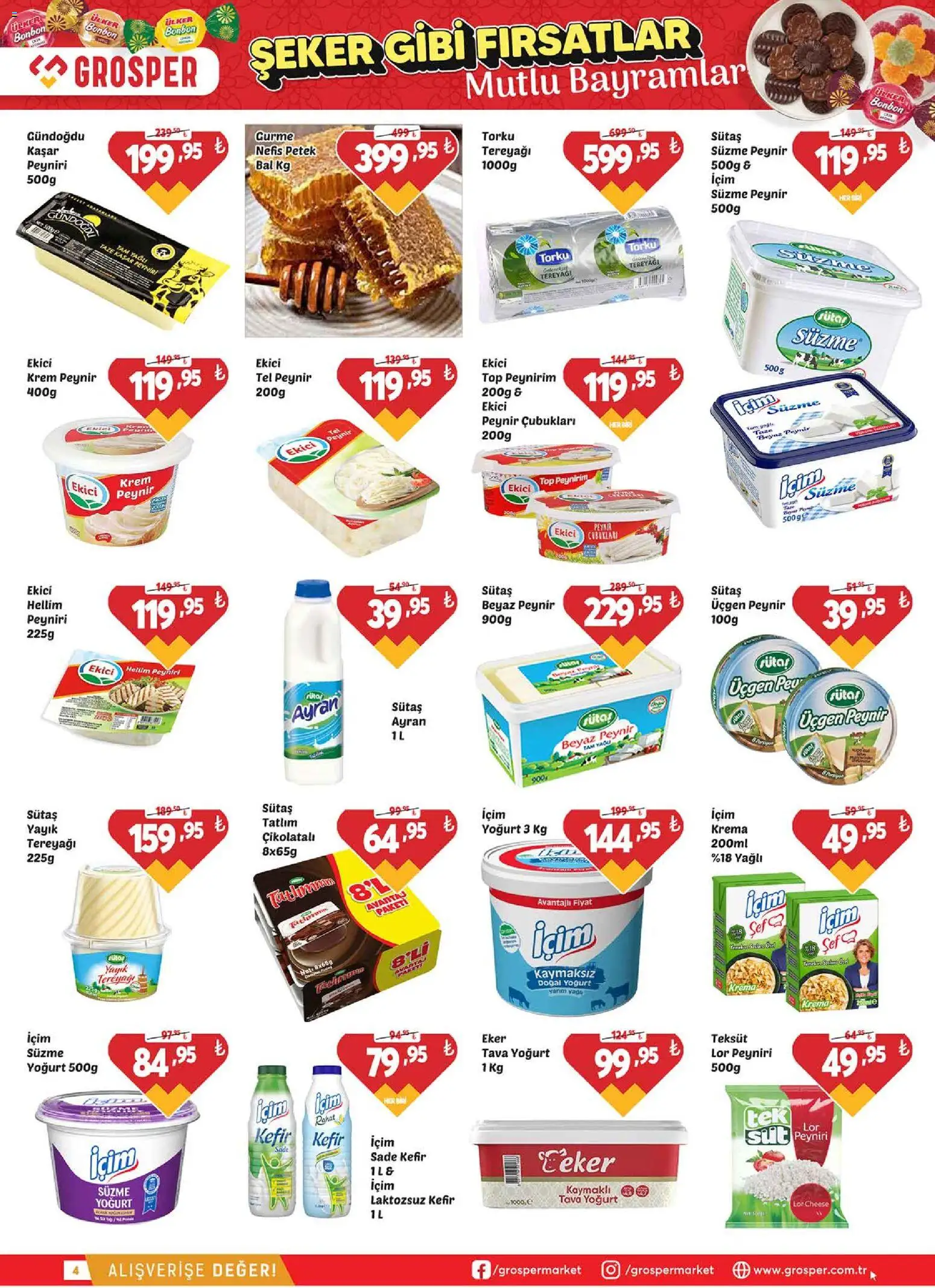 Grosper Katalog - 13.03.2026 tarihinden itibaren geçerlidir | Sayfa: 4 | Ürünler: Peynir, Ekici, Şeker, Krema
