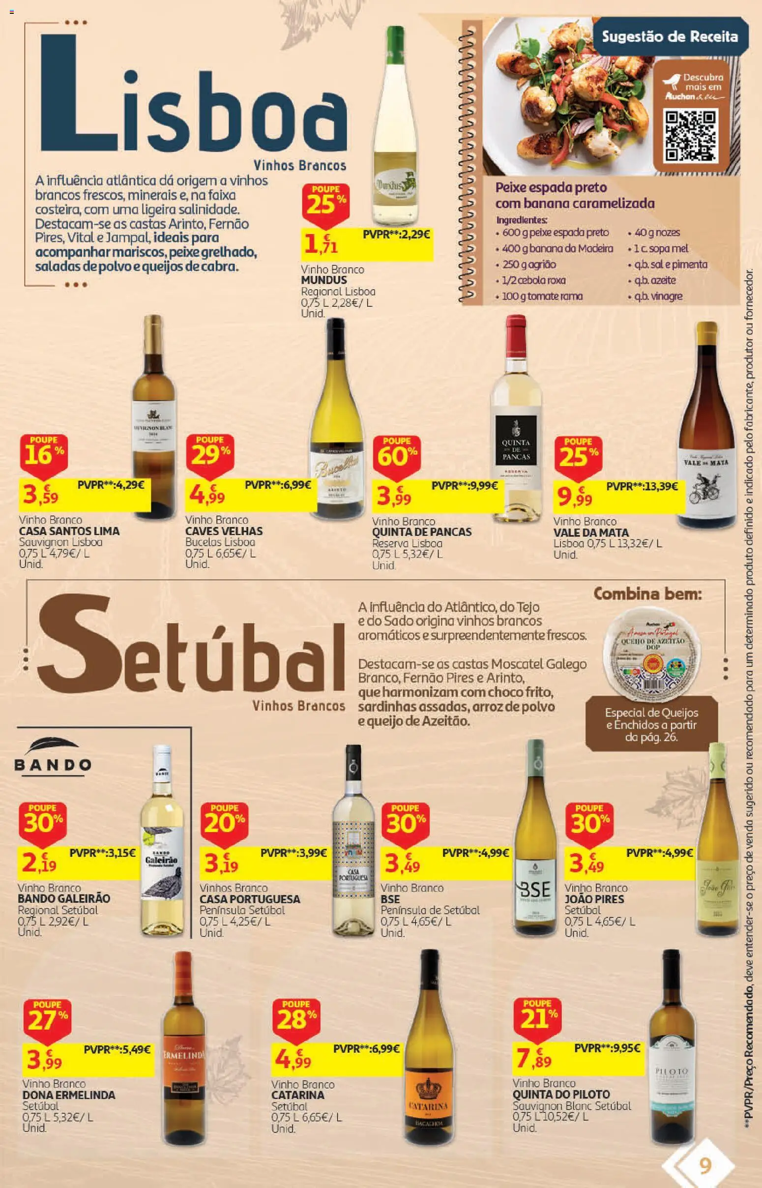 Auchan folheto - Vinhos │ válido de 22/09/2026 | Página: 9 | Produtos: Vinho branco, Cebola, Sopa, Lima