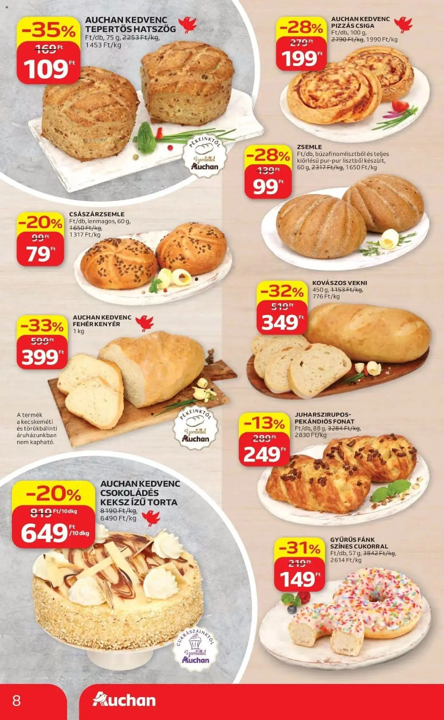 Auchan akciós ujság - amely érvényes a következő dátumtól: 2026.07.30. | Oldal: 8 | Termékek: Torta, Császárzsemle, Keksz, Csiga